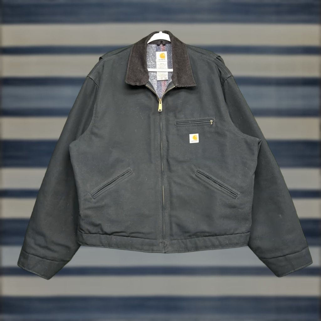 VINTAGE Carhartt Detroit Jacket 52 Men Bomber Jacket Lined Black Polyester Canvas Zip Mid-Length Regular 450 Warmth Weight