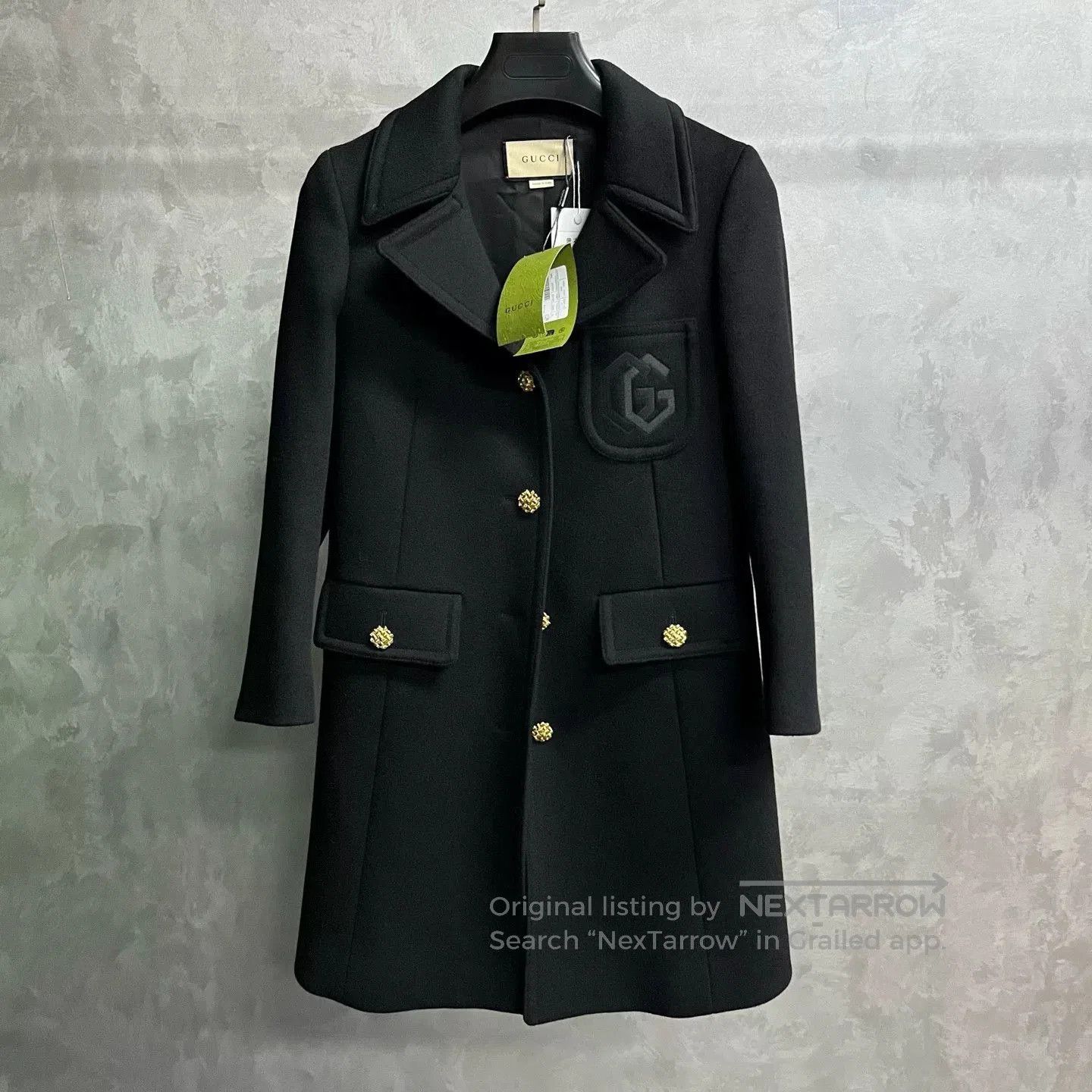 Gucci Gucci Black Logo Embroidery Wool Coat. Size XS / US 0-2 / IT 36-38 - 1 Thumbnail