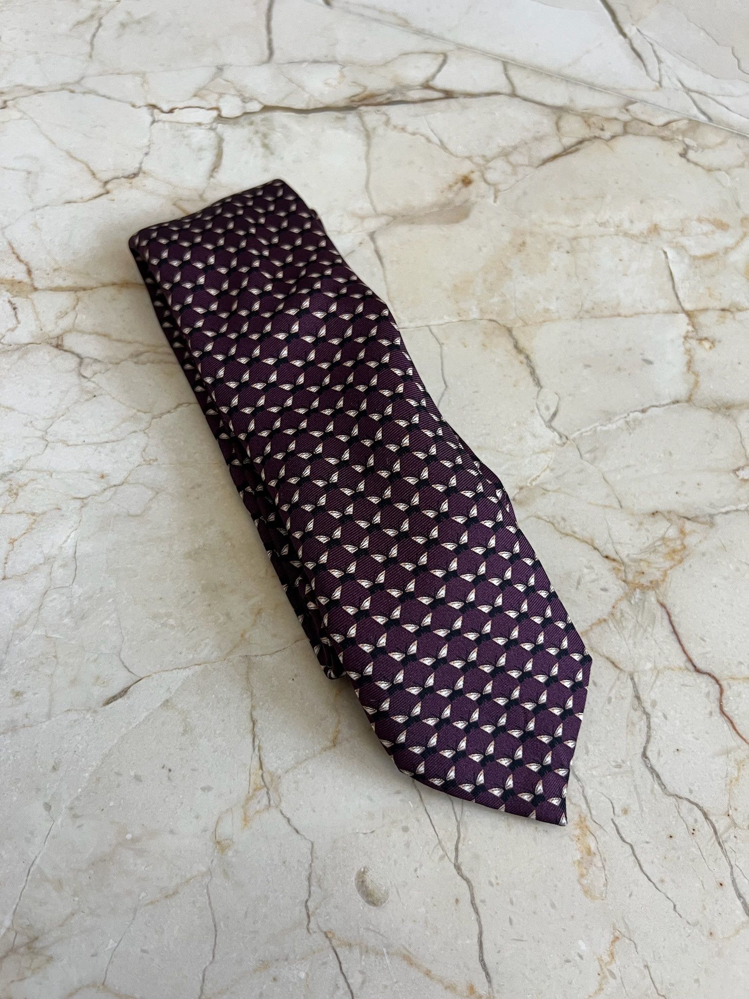 Prada Animal Butterfly Print Tie Wine Bourdeaux Maroon Size ONE SIZE - 1 Thumbnail