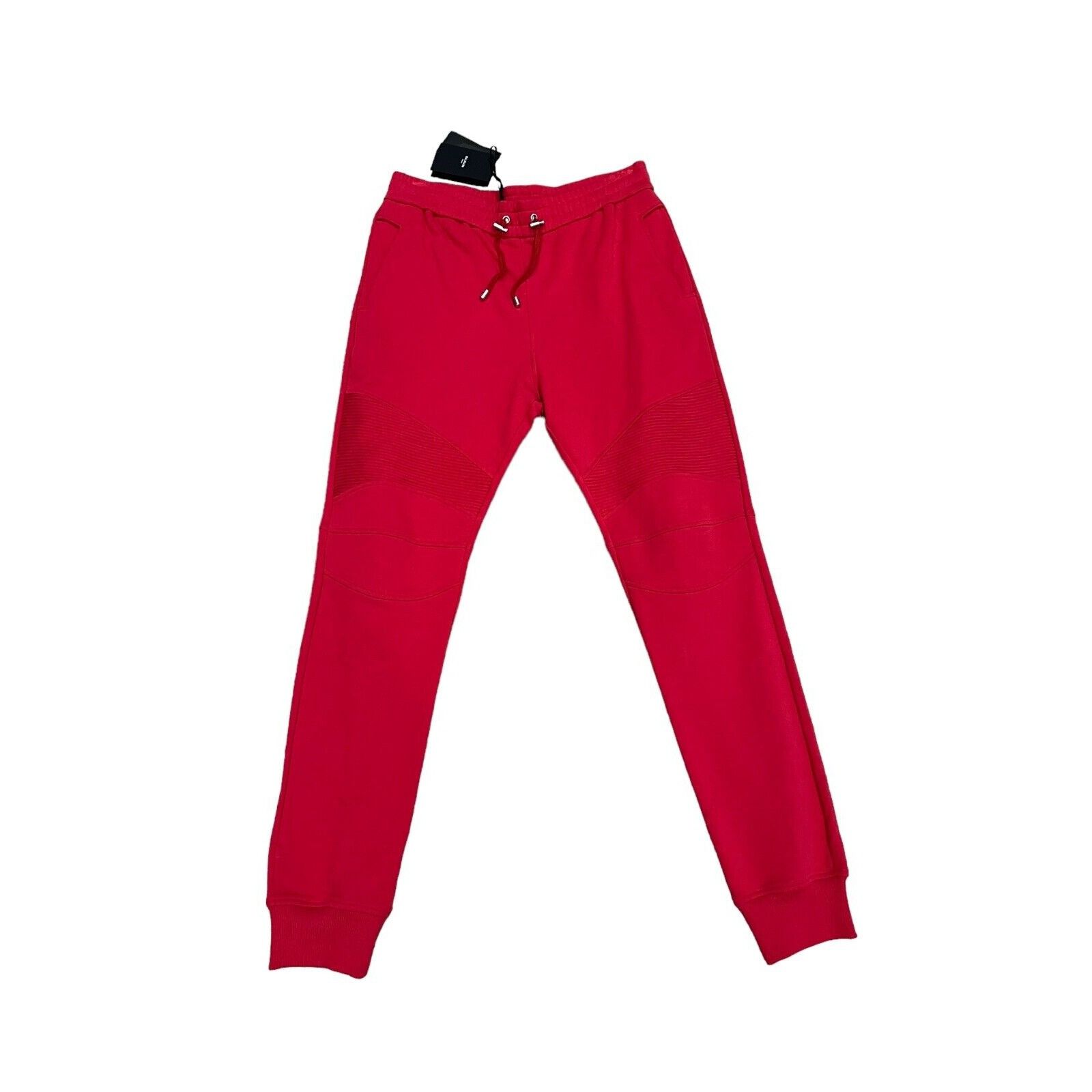 Image of Balmain Paris Mens Ribbed Printed Sweatpants Red Size Xl