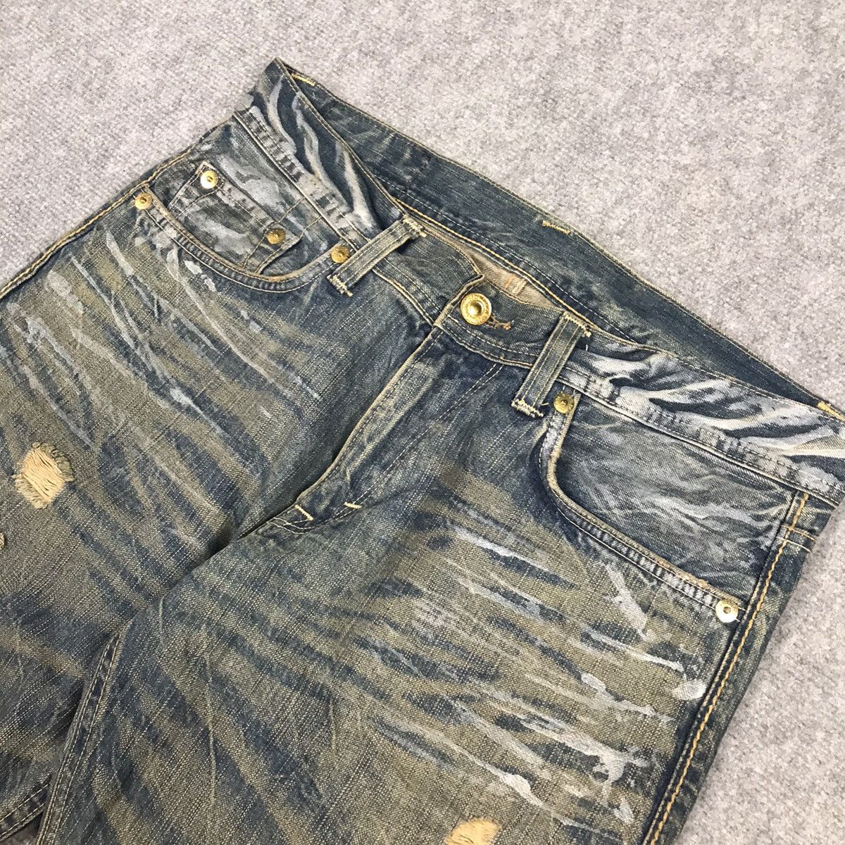 If Six Was Nine × Le Grande Bleu (L.G.B.) DENIM CARFT RUSTY DISTRESSED PAINT STYLE JAPAN JEANS PANTS Size US 32 / EU 48 - 6 Thumbnail
