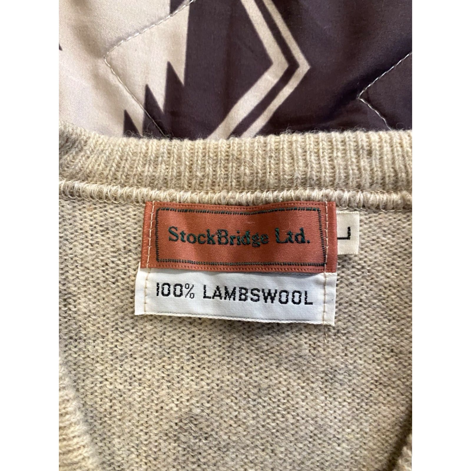Vintage VINTAGE Stock Bridge LTD 100% Lambswool Grandpa Sweater V-Neck Men’s Size Large Pullover Beige Wool Knit Crew? Size US L / EU 52-54 / 3 - 3 Thumbnail