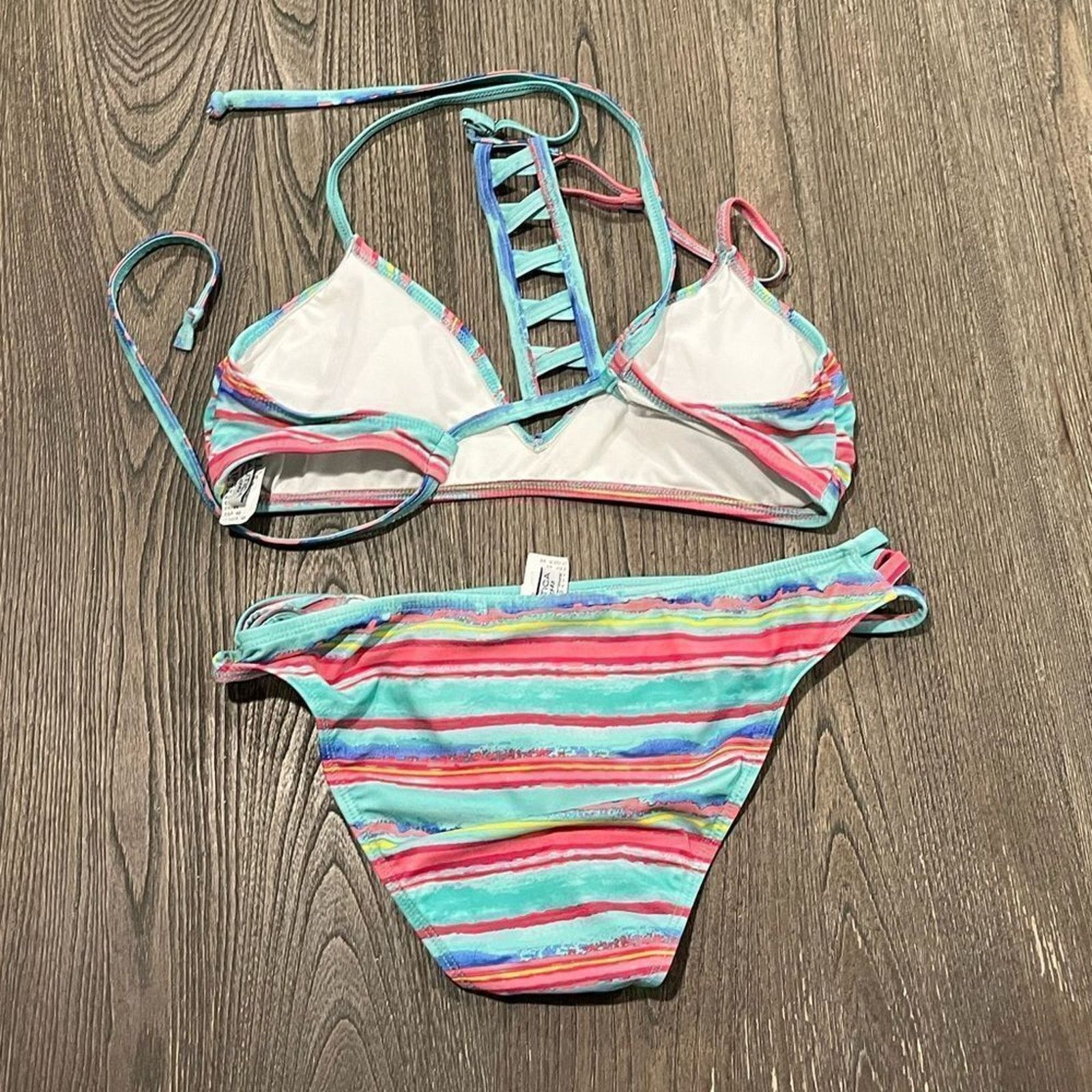Nautica Nautica 2 Piece Swim Bikini Set Blue Red Striped Size 10 Size ONE SIZE - 4 Thumbnail