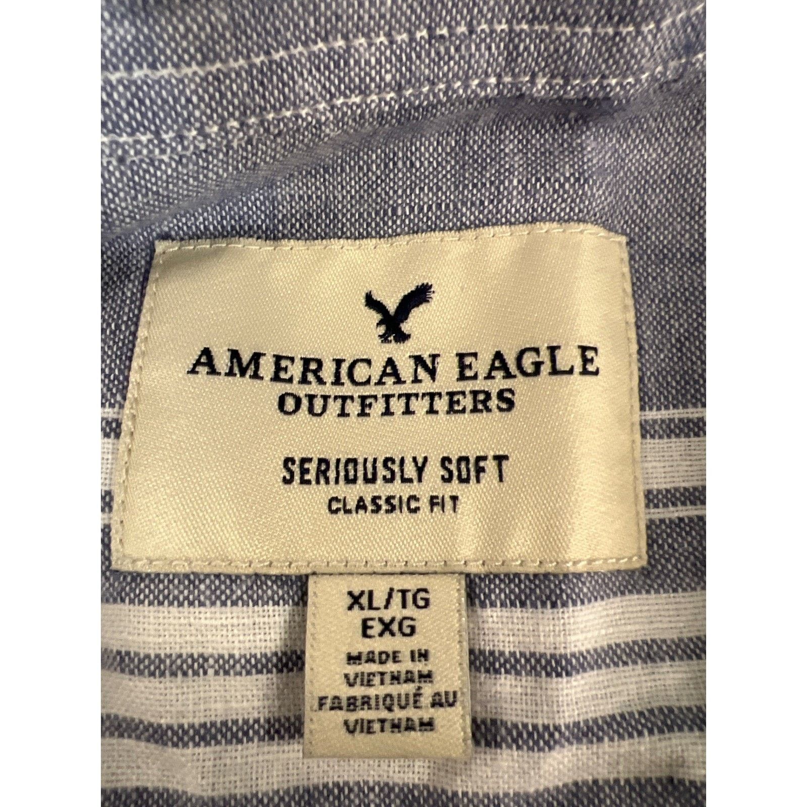 American Eagle Outfitters American Eagle Mens Blue White Striped Linen Longsleeve XL Size US XL / EU 56 / 4 - 4 Thumbnail