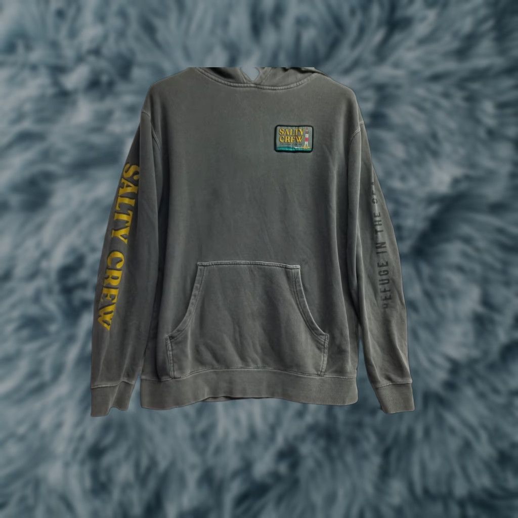 Vintage Salty Crew Hoodie Mens Large Gray Crew Neck Pullover Hooded Graphic Print with Pockets Nautical Fish Theme Size US L / EU 52-54 / 3 - 1 Thumbnail