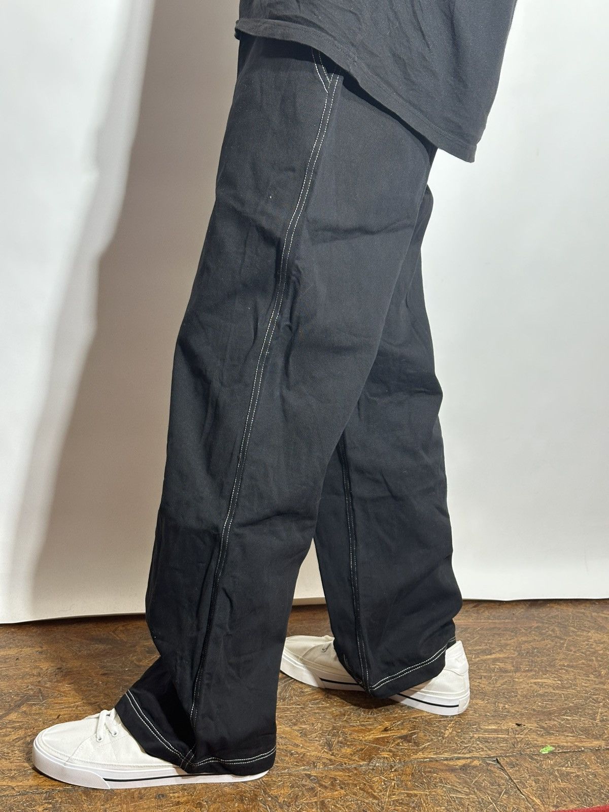 Japanese Brand Black Baggy Pants with Contrast Stitching Size US 32 / EU 48 - 1 Thumbnail