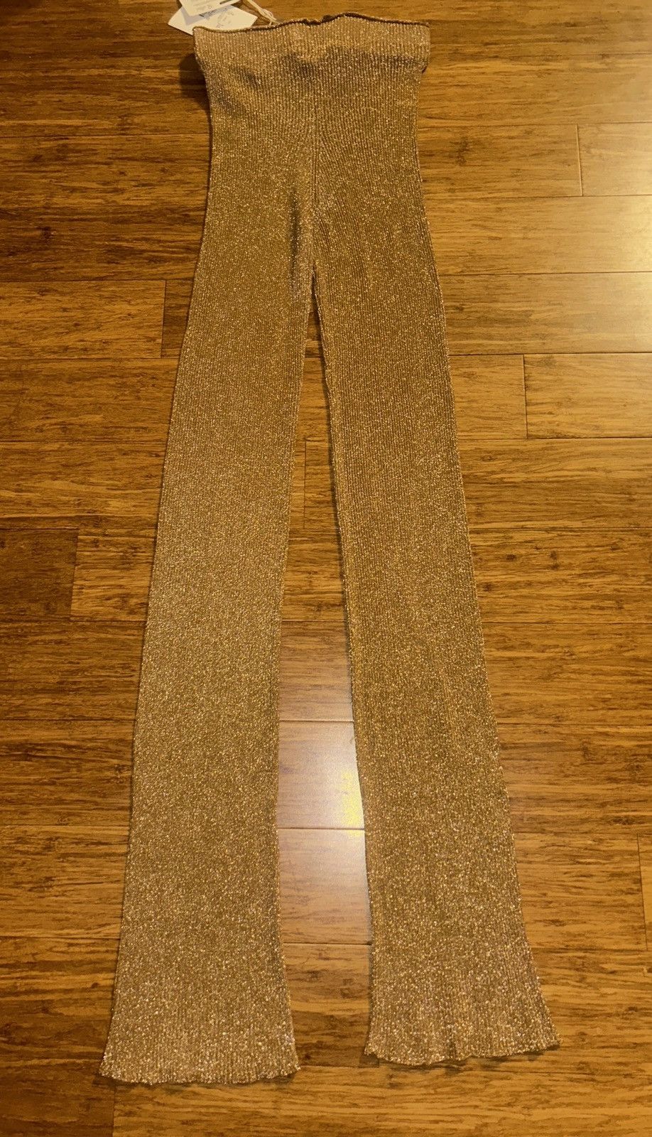 Acne Studios ACNE STUDIOS Metallic ribbed-knit flared pants Light brown Size 24" / US 00 / IT 34 - 5 Thumbnail