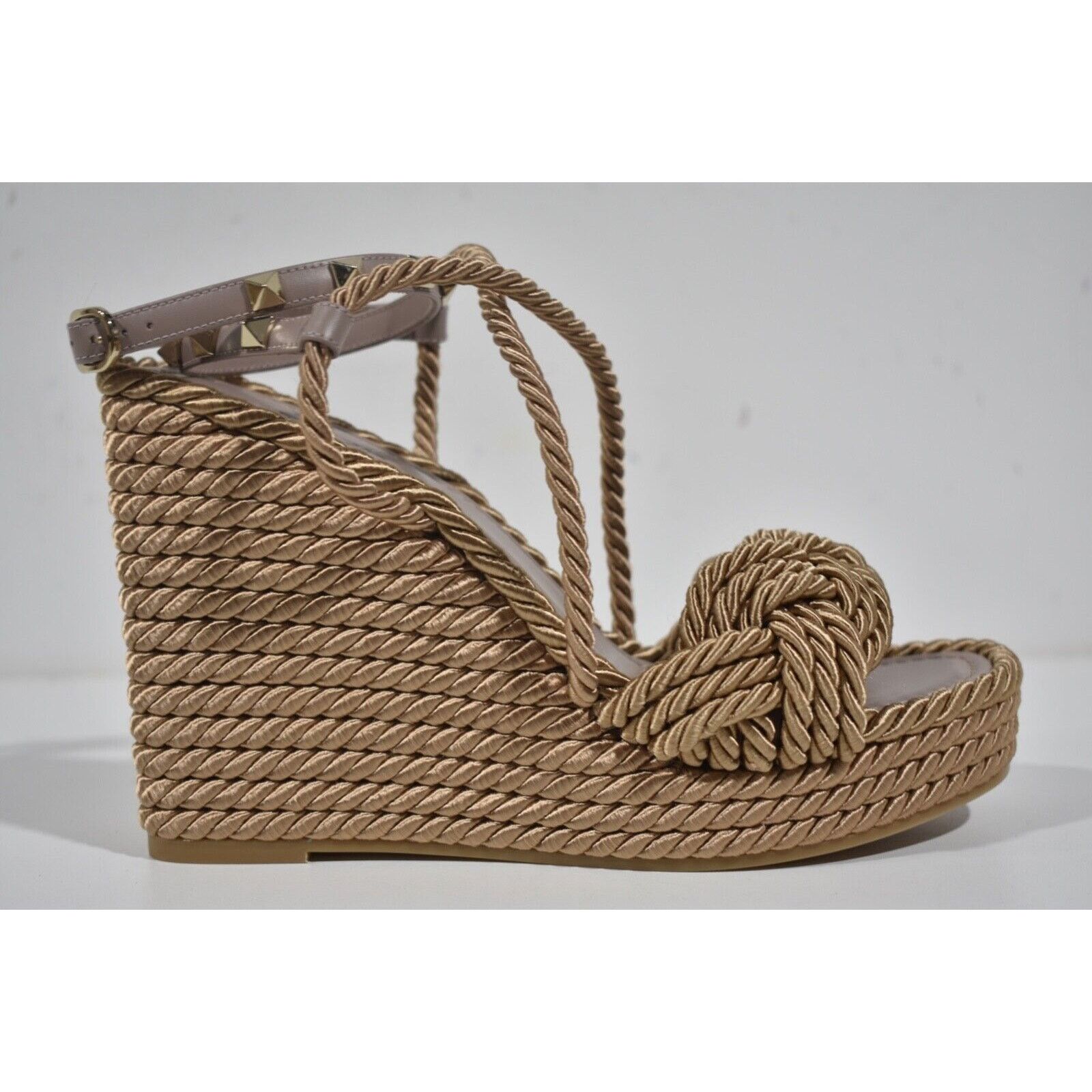 Valentino Rockstud Torchon Poudre Cord Wedge Ankle Strap Sandal 40 Size US 10 / IT 40 - 2 Thumbnail