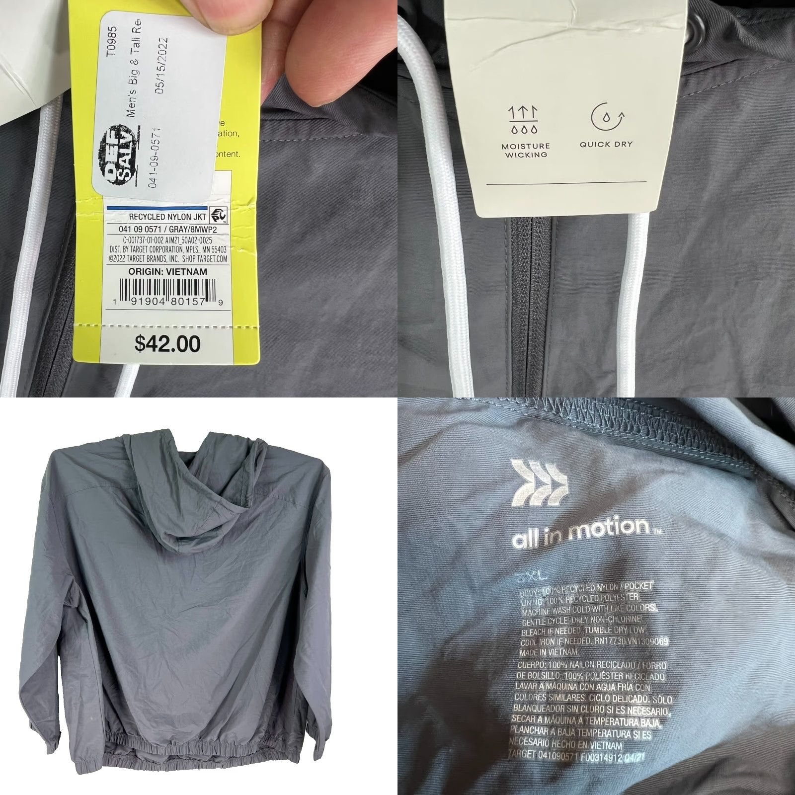 Vintage All in Motion Hooded Windbreaker 1/4 Zip Gray 2XL Mens Windbreaker Size US XXL / EU 58 / 5 - 8 Thumbnail