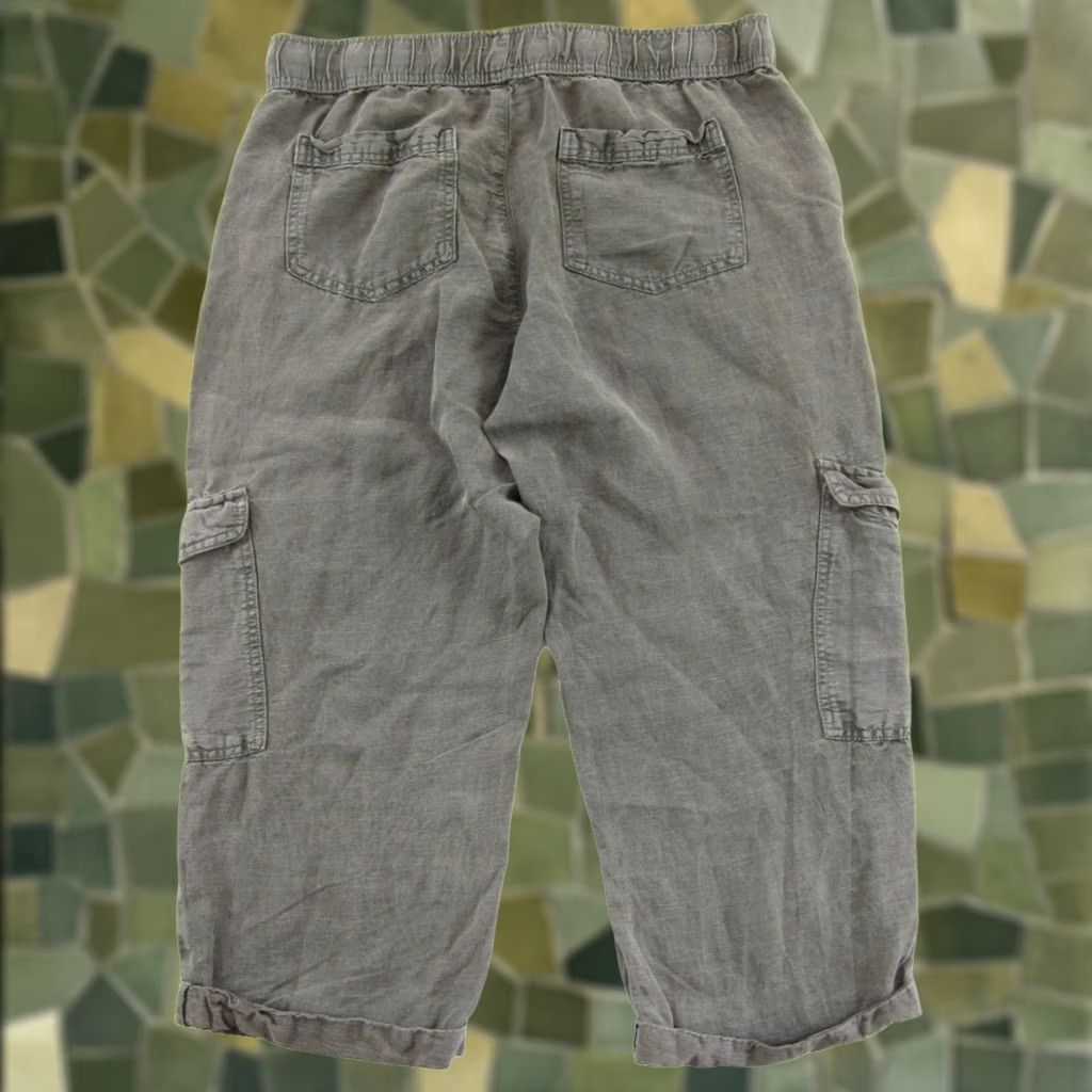 Vintage C&C California Army Green Linen Lyocell Cropped Pocket Cargo Pant Women Large Size 36" / US 14 / IT 50 - 1 Thumbnail