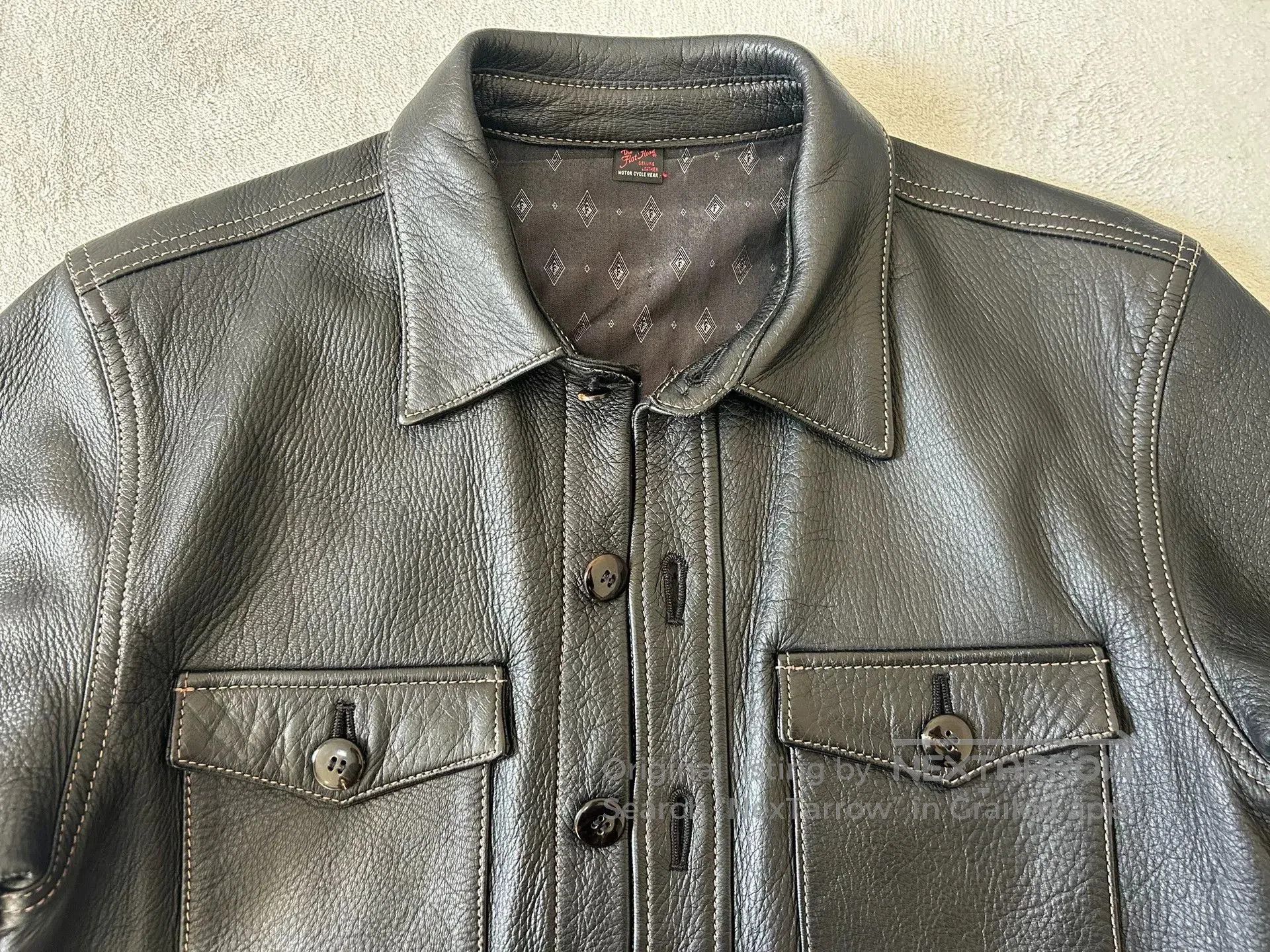 The Flat Head black leather shirt with unique buttons. Size US M / EU 48-50 / 2 - 3 Thumbnail