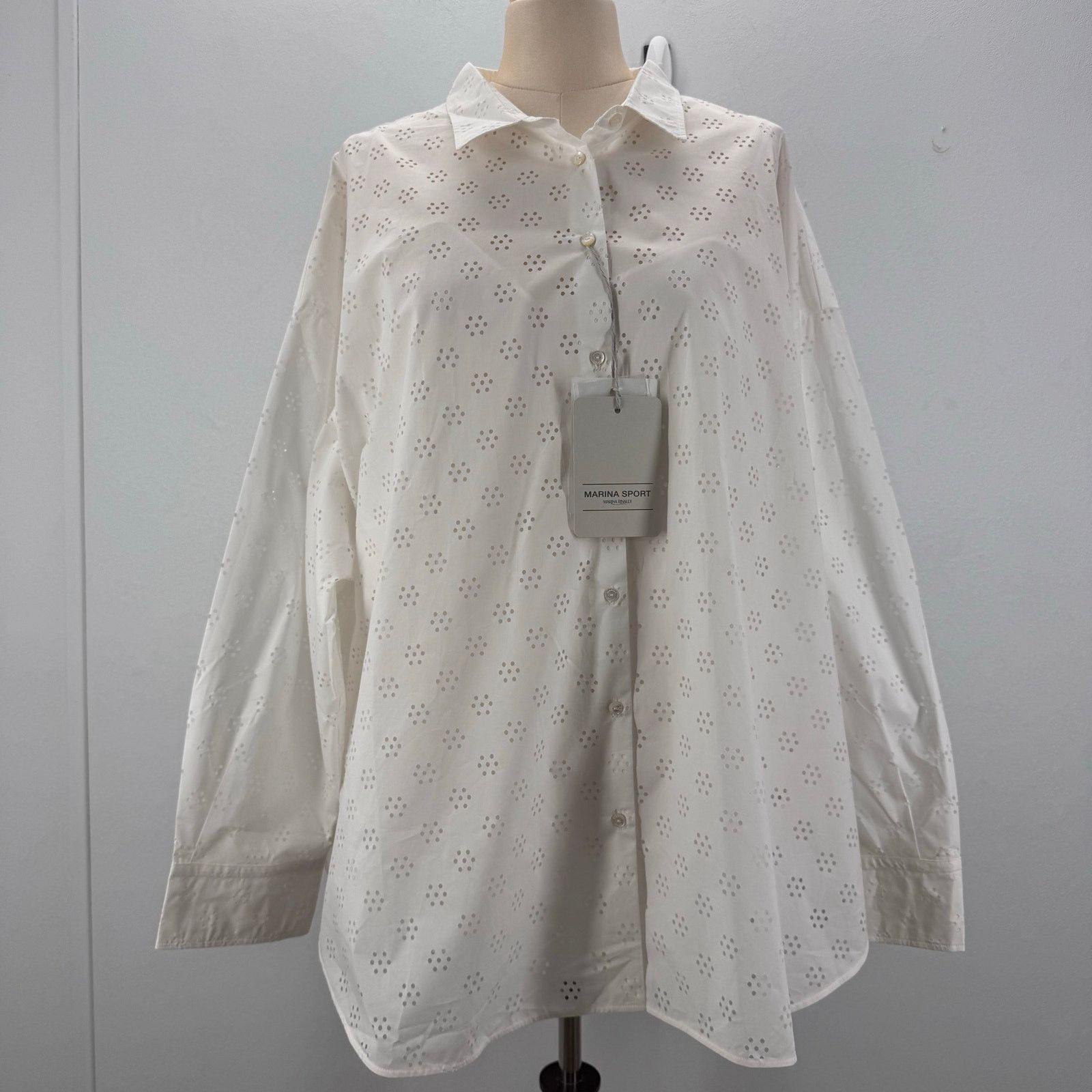 Marina Rinaldi Marina Rinaldi Cotton Poplin Eyelet Button Up Shirt Plus 24 Size 4XL / US 24-26 - 2 Thumbnail