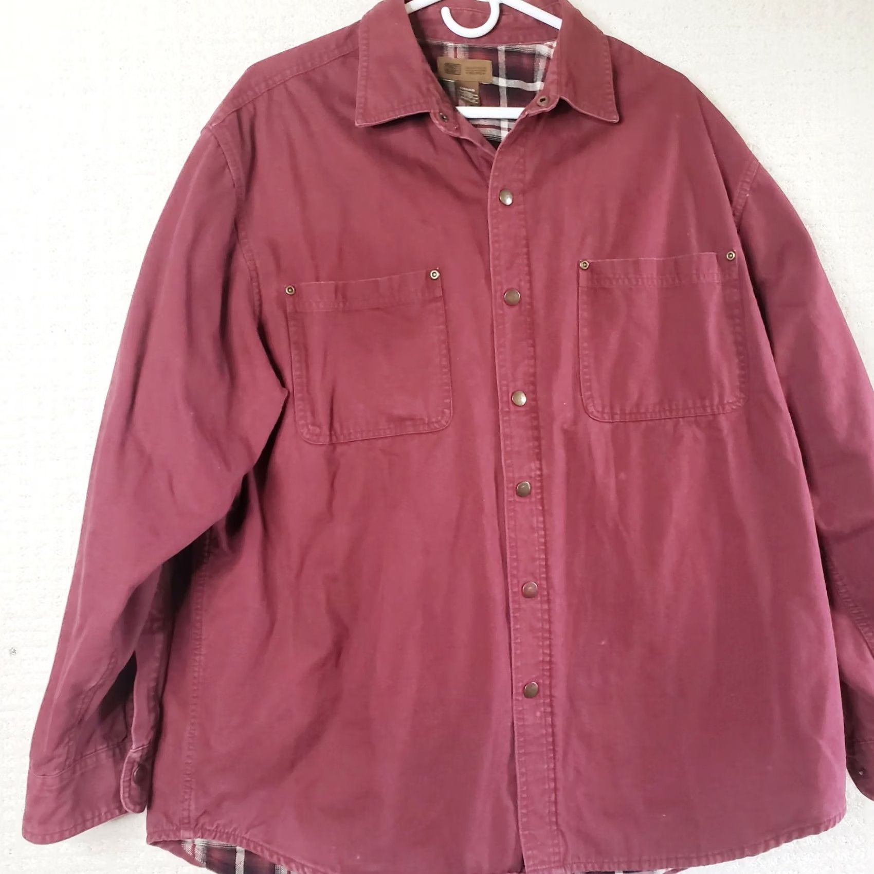 Faded Glory VINTAGE Faded Glory Flannel Lined Canvas Shirt Barn Jacket Mens L 42/44 Red Plaid Cotton Shell Snap Front Size US L / EU 52-54 / 3 - 4 Thumbnail