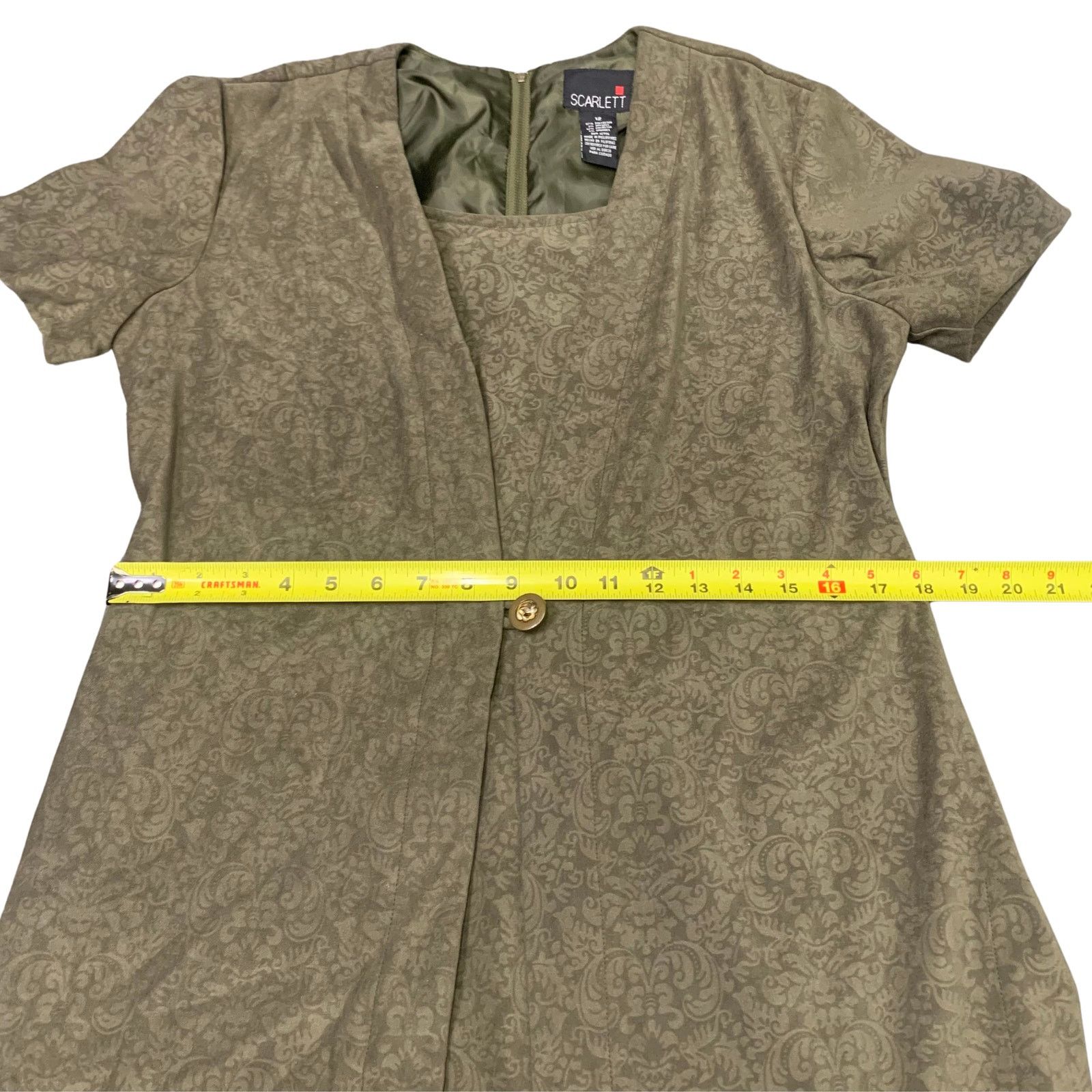 Vintage Vintage Olive Green Short Sleeved Midi Dress |12| Scarlett Size XL / US 12-14 / IT 48-50 - 5 Thumbnail
