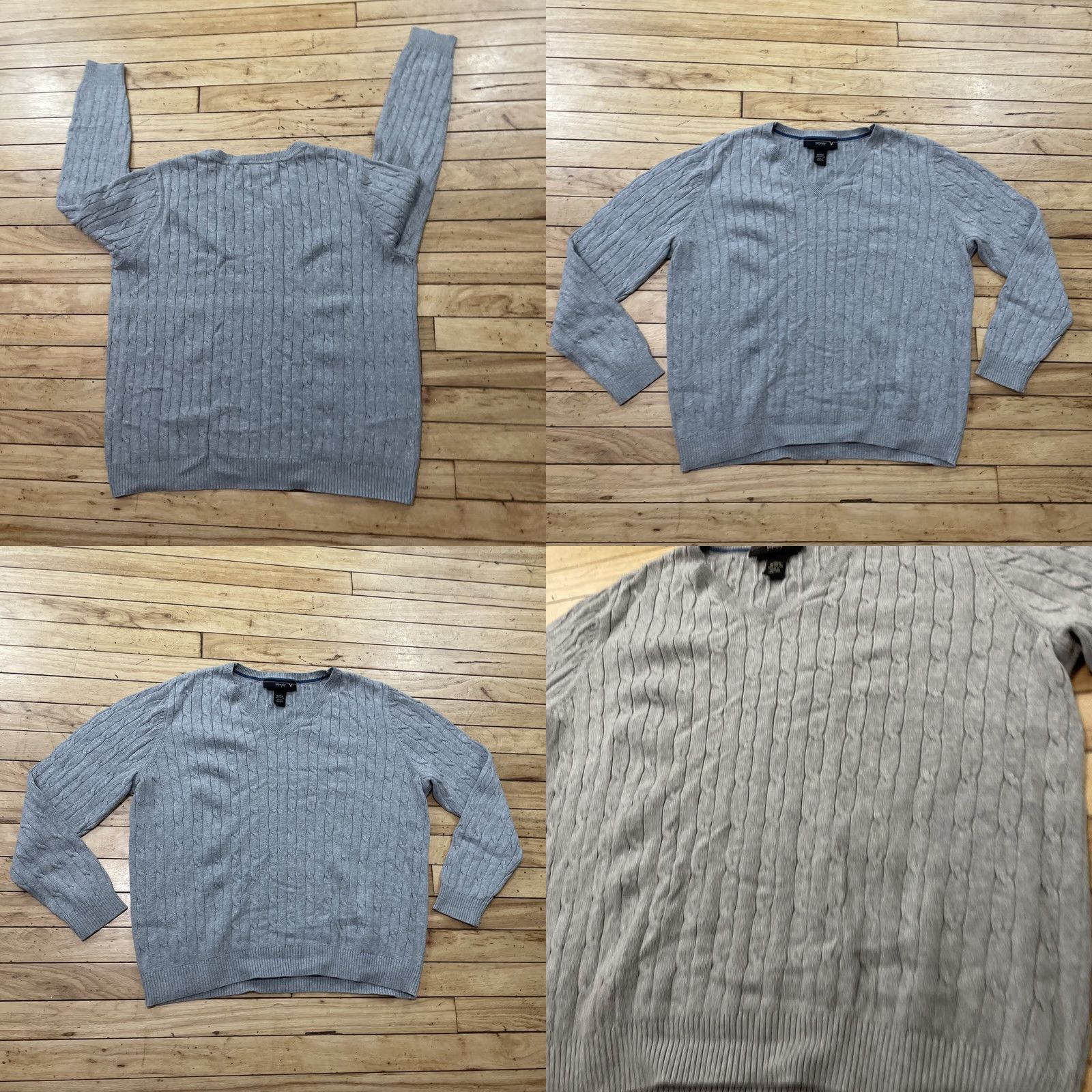 Vintage VENEZIA Vneck CableKnit Sweater Womens 18/20W XL Gray Silver Classic Knit XL Size 3XL / US 20-22 - 9 Thumbnail