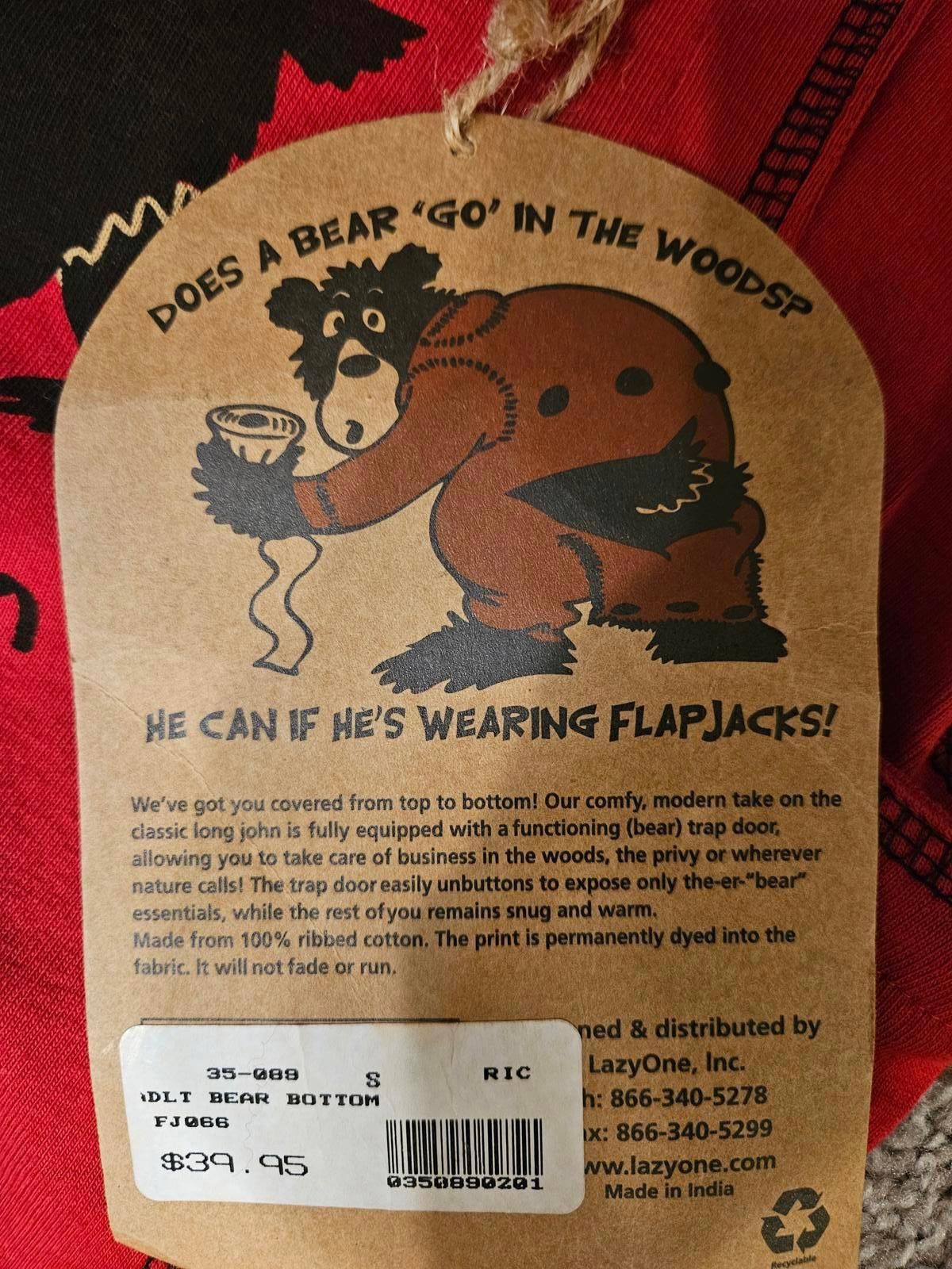 Designer Nwt FlapJacks Lazy One Unisex Red Bear Bum Pajamas Size ONE SIZE - 8 Thumbnail