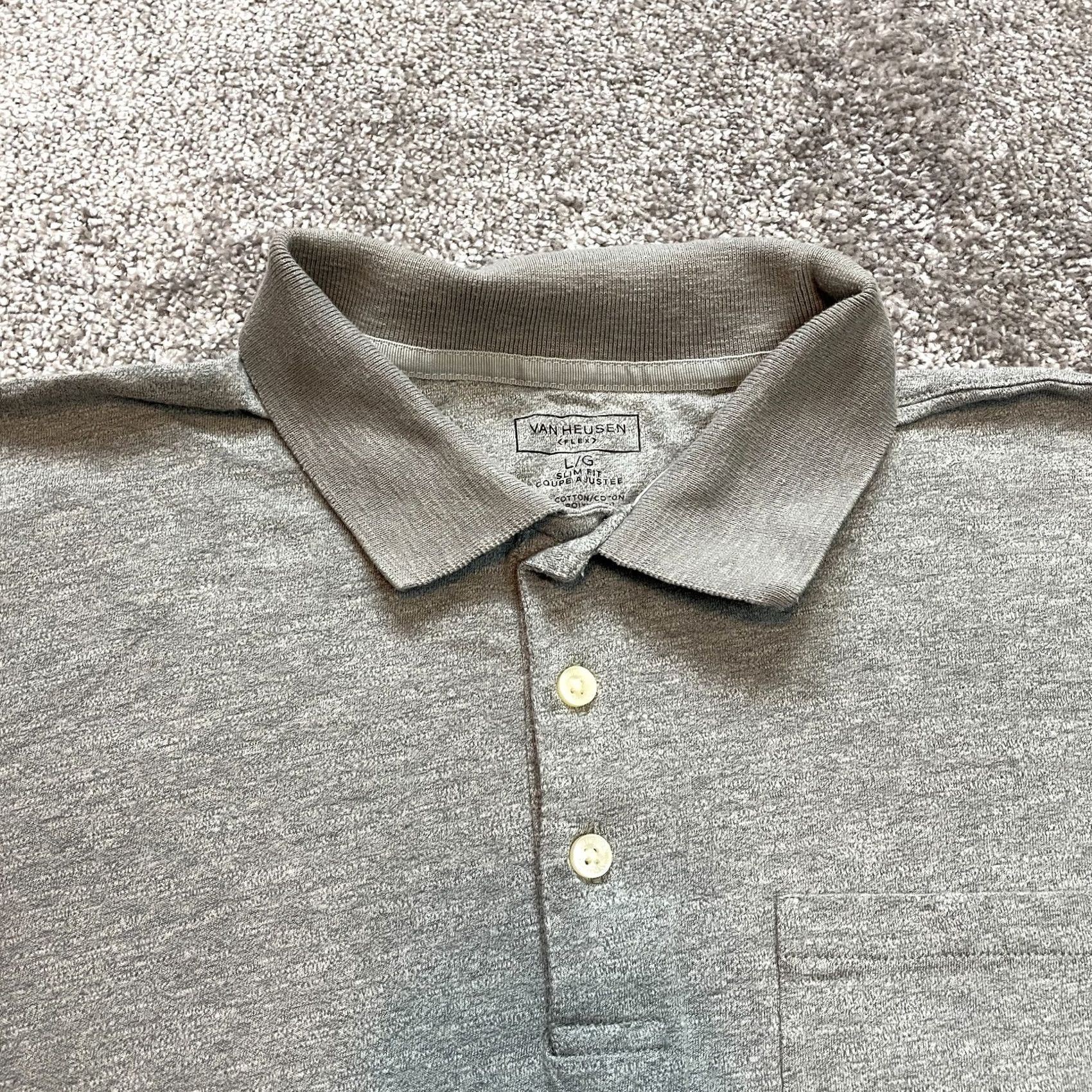 Van Heusen VINTAGE Van Heusen Polo Shirt Mens Large Gray Flex Stretch Collared Pocket Slim Fit Size US L / EU 52-54 / 3 - 2 Thumbnail