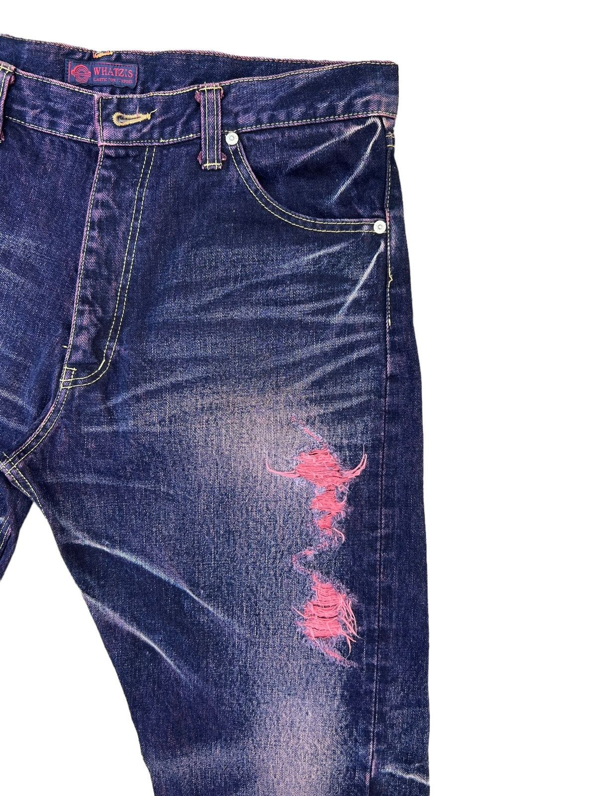 Beams Japan Vintage WHATZIS Japan Ripped Redline Selvedge Denim Jeans Size US 34 / EU 50 - 8 Thumbnail