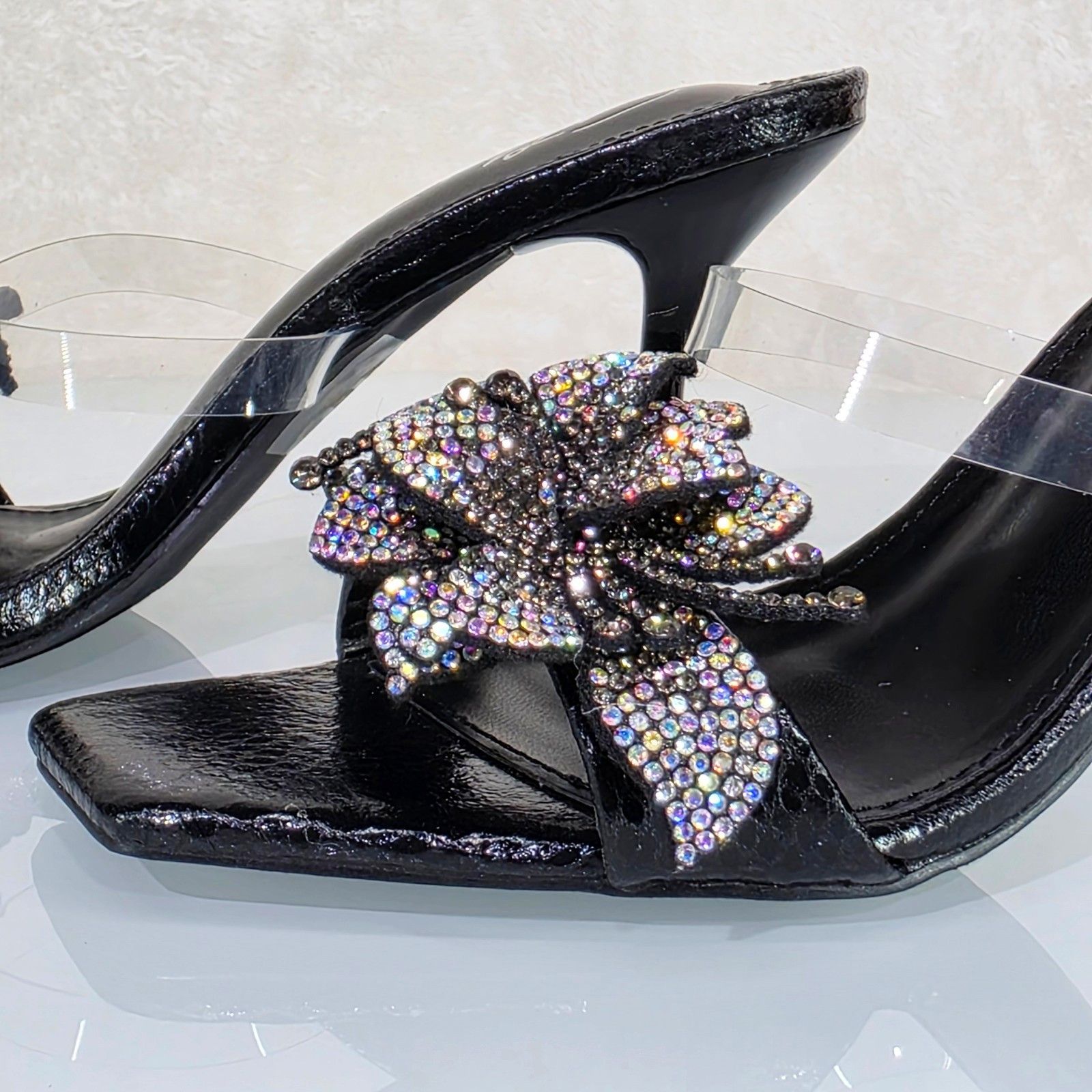 Other Lily Rhinestone Flower Black Slip On 3.25" Heel Casual Eveni Size US 8.5 / IT 38.5 - 7 Thumbnail