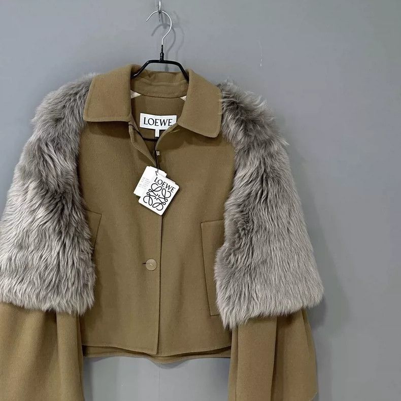 Loewe LOEWE Apricot fur and wool coat Size XXS / US 00 / IT 34 - 2 Thumbnail