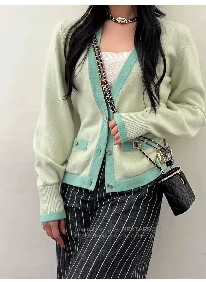 Chanel Chanel 23s Mint Green Cashmere Cardigan coat Size XXS / US 00 / IT 34 - 7 Thumbnail
