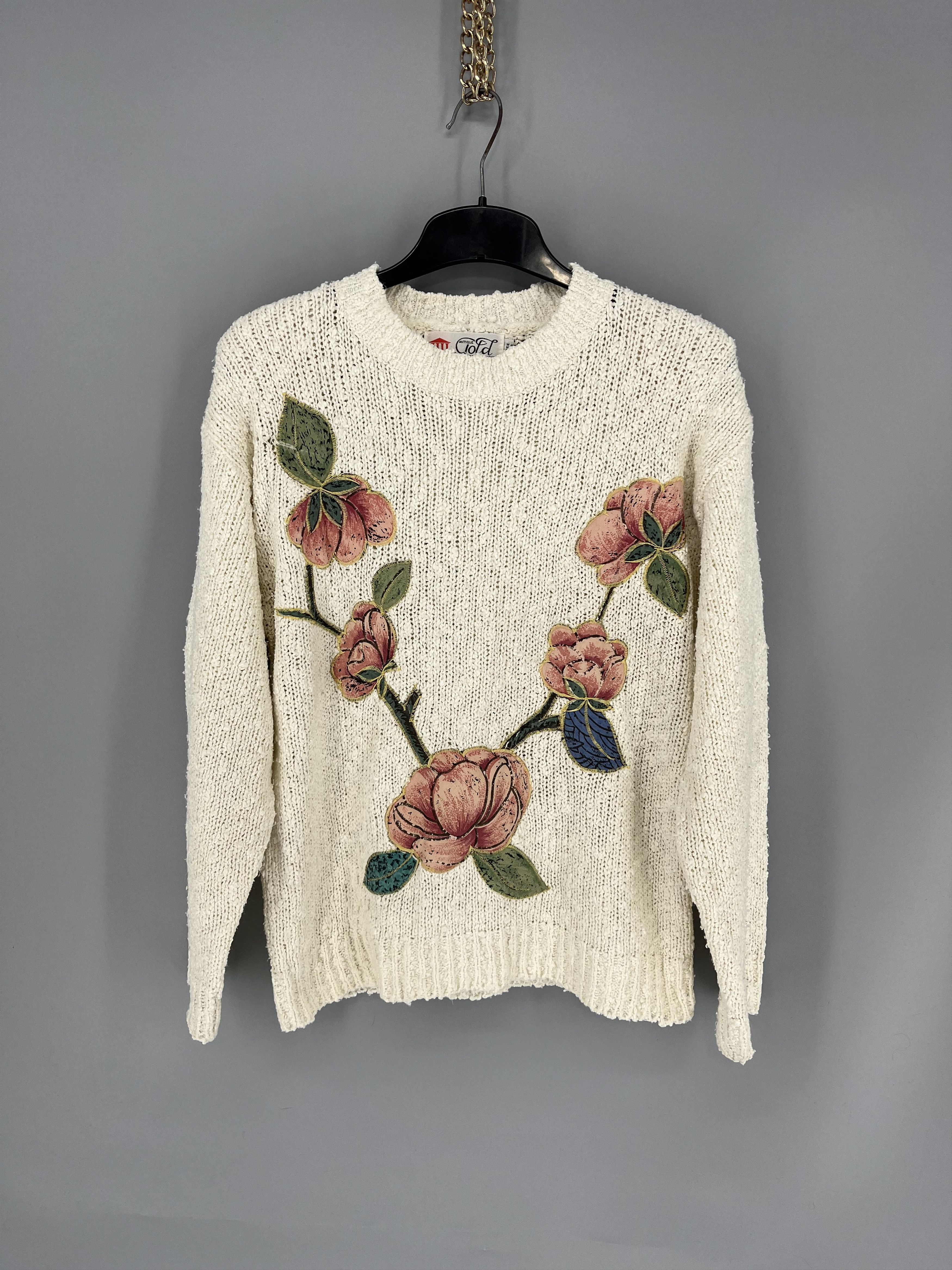 Japanese Brand Vintag BeigeLace With Flower Knitwear Sweater Made in Korea Size M / US 6-8 / IT 42-44 - 1 Thumbnail