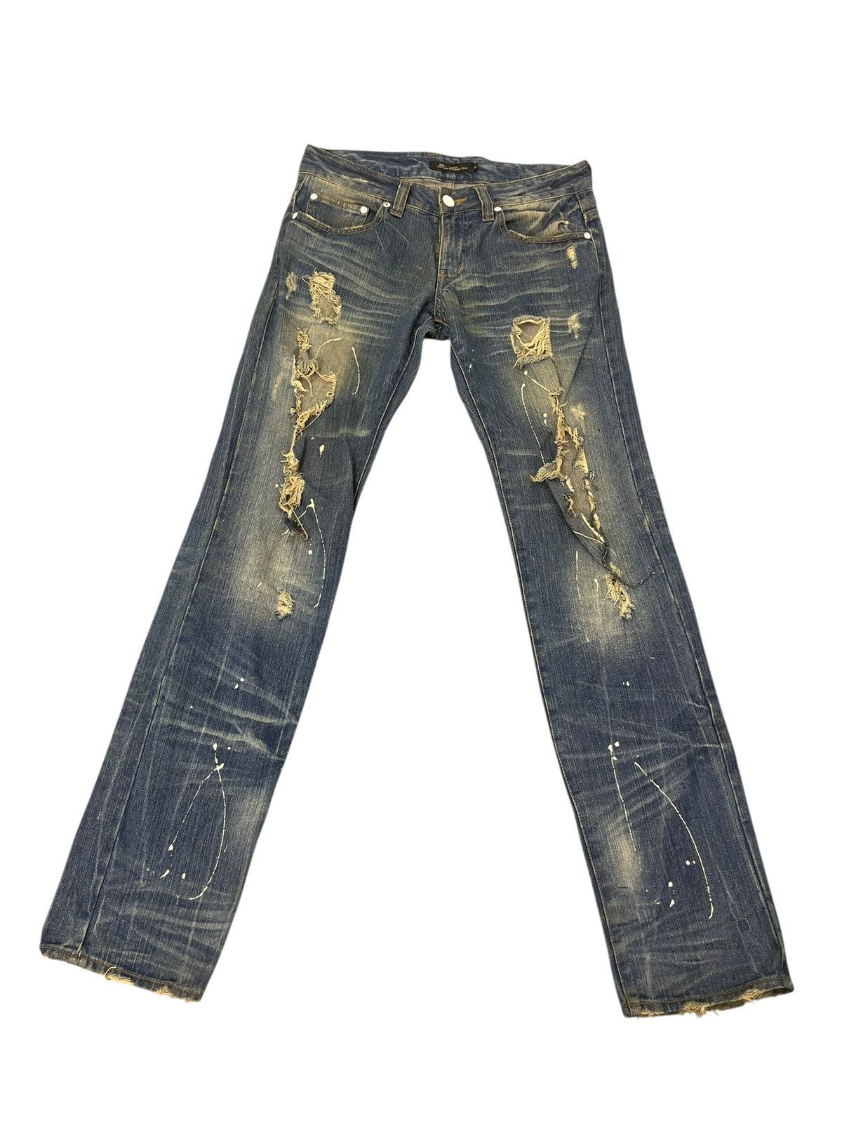 Japanese Brand Slim Jeans Root Three Faded Distress Painter 1🟦7 Size US 31 - 1 Thumbnail