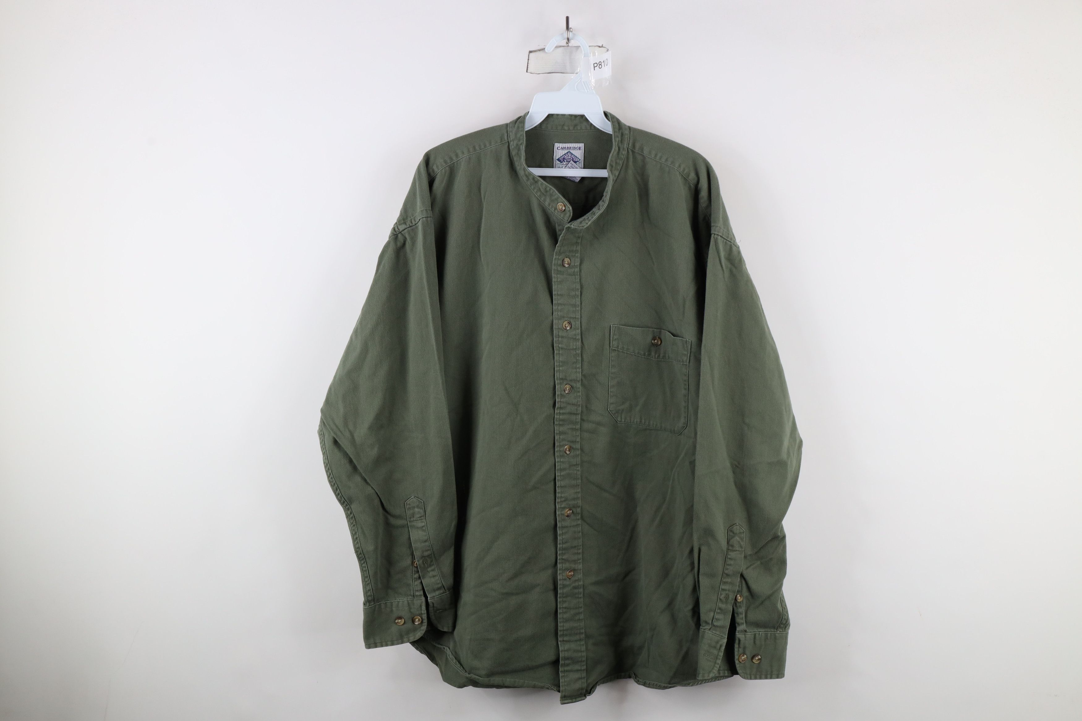 Vintage Vintage 90s Streetwear Cotton Twill Band Collar Button Shirt Size US L / EU 52-54 / 3 - 1 Thumbnail