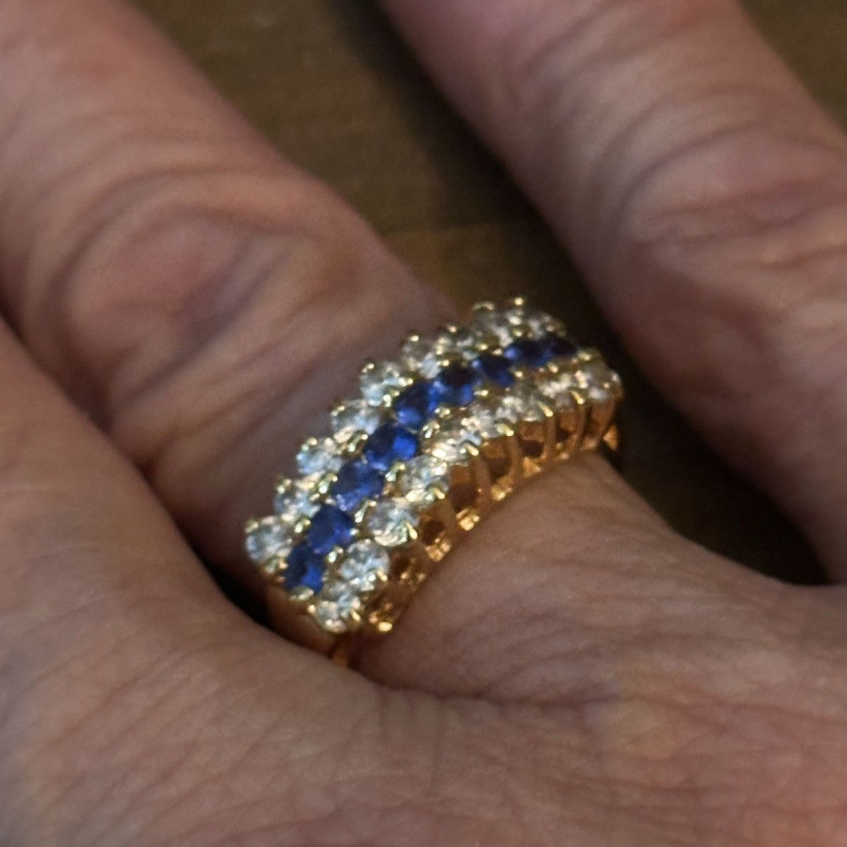 Vintage Vintage LIND 14KHGE blue sapphire and CZ rooftop ring Size ONE SIZE - 5 Thumbnail