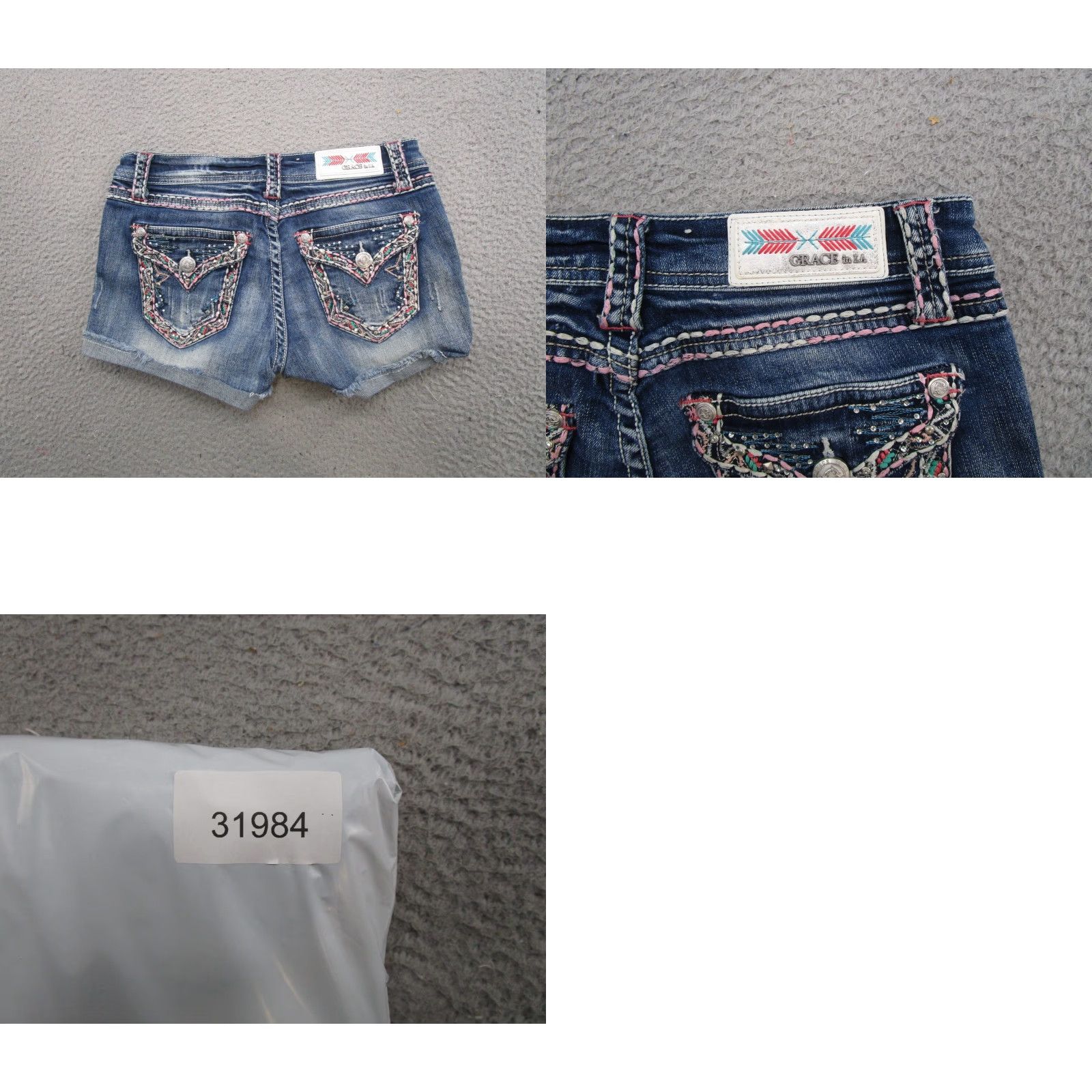 Grace in LA Grace In LA Denim Shorts Embroidered Stretch Cuffed Flap Pocket 5-Pocket Size 28 Blue Womens Casual Summer Spring Vintage: No (not vintage) Size 28" / US 6 / IT 42 - 8 Thumbnail