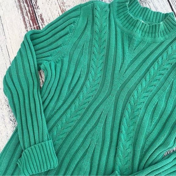 Vintage Vintage Kelly Green Cable-Detail Mock-Neck Sweater Size M / US 6-8 / IT 42-44 - 3 Thumbnail