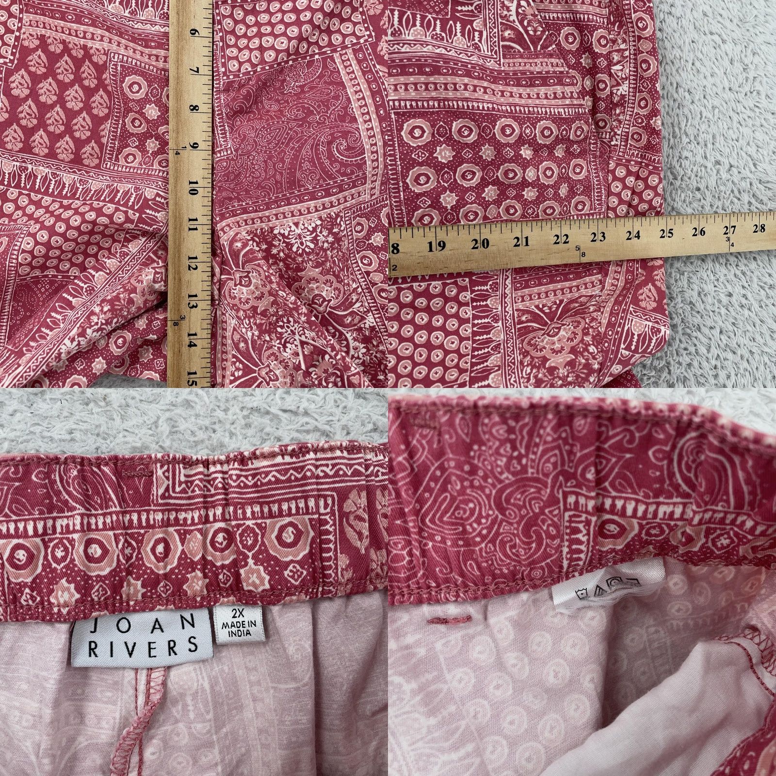 Vintage Joan Rivers Cropped Capri Pants Womens 2X Elastic Waist Pink Paisley Patchwork Print Casual Capris Leg Style: Straight Size 40" / US 18 - 8 Thumbnail