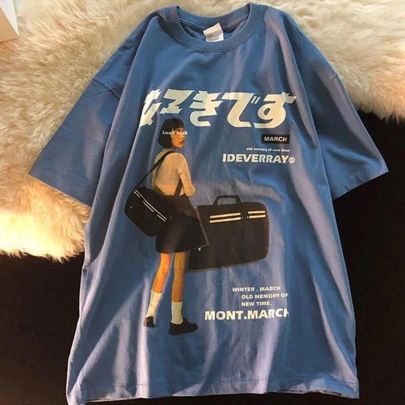 image of Tee Japanese Style Graphic Blue T Shirt, Men's (Size Large)