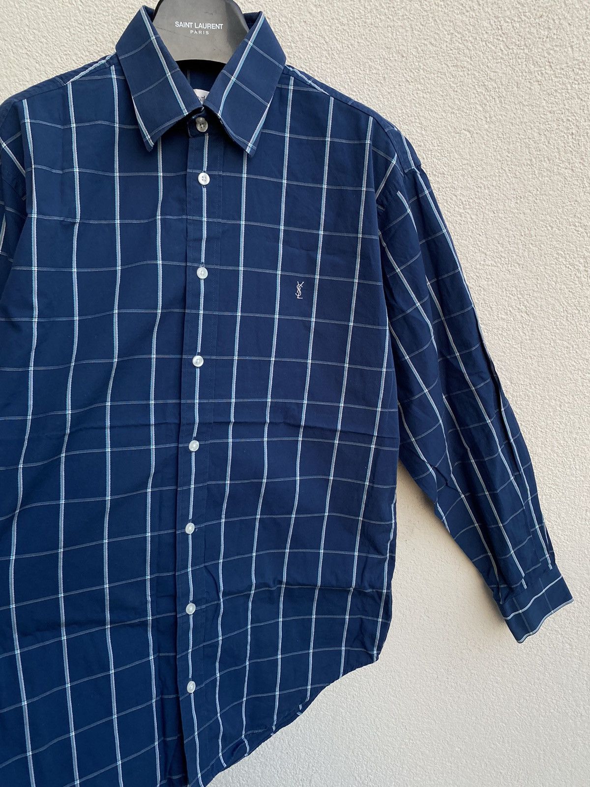 Yves Saint Laurent Cotton YSL Shirt Check Navy Size US M / EU 48-50 / 2 - 6 Thumbnail