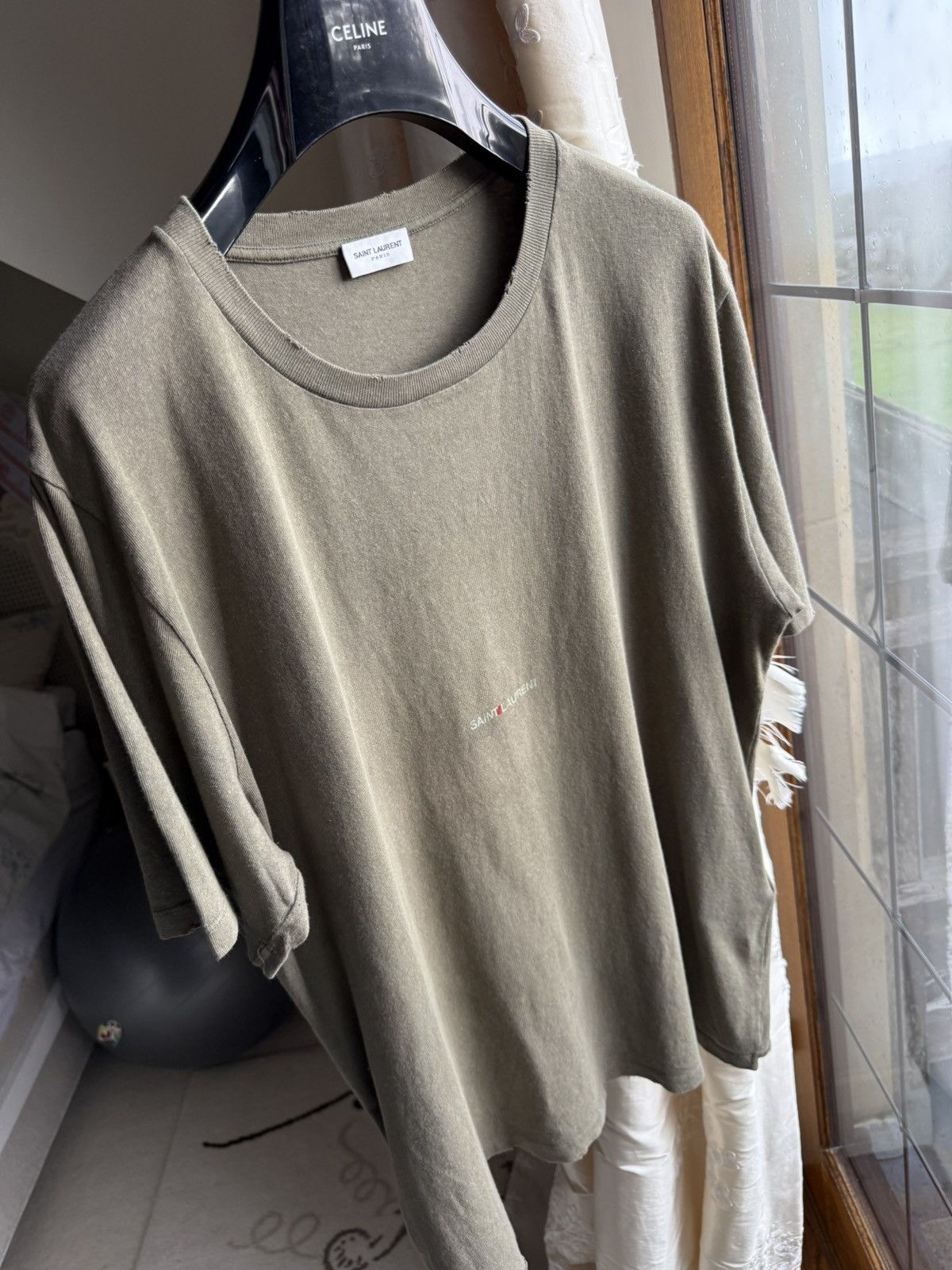 Saint Laurent Paris SS19 Saint Laurent Rive Gauche logo khaki T shirt grail Size US XL / EU 56 / 4 - 16 Thumbnail