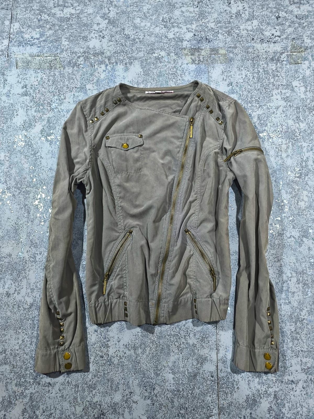 Other Studded Asymmetrical Zip Khaki Grunge Jacket Size S / US 4 / IT 40 - 1 Thumbnail