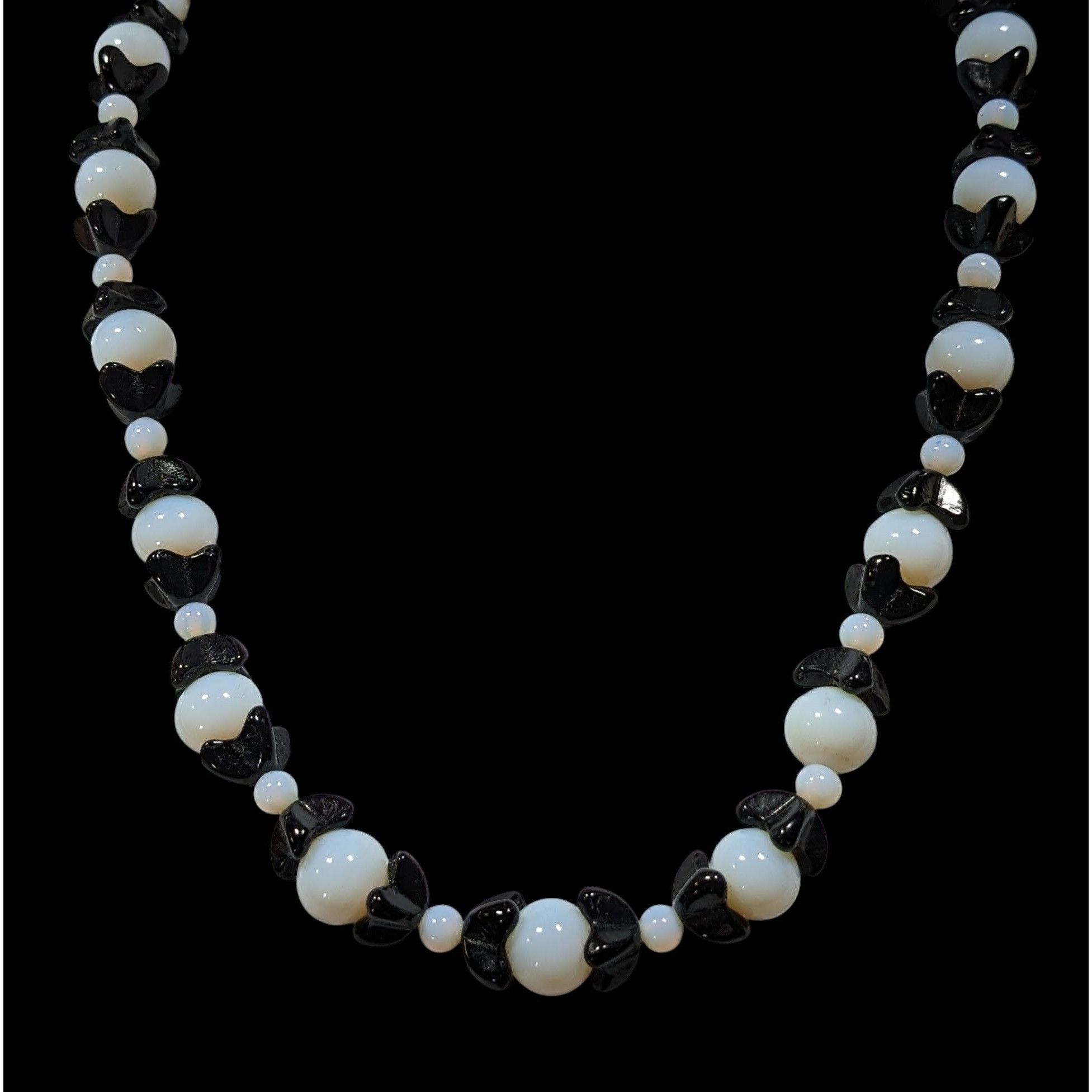 Handmade Handmade Whimsical Black And Moonstone Glass Beaded Necklace Size ONE SIZE - 2 Thumbnail