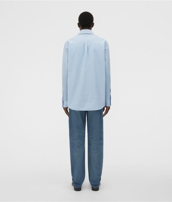 Bottega Veneta o1lv12m1024 Compact Cotton Striped Shirt in Pale Blue Size US M / EU 48-50 / 2 - 4 Thumbnail