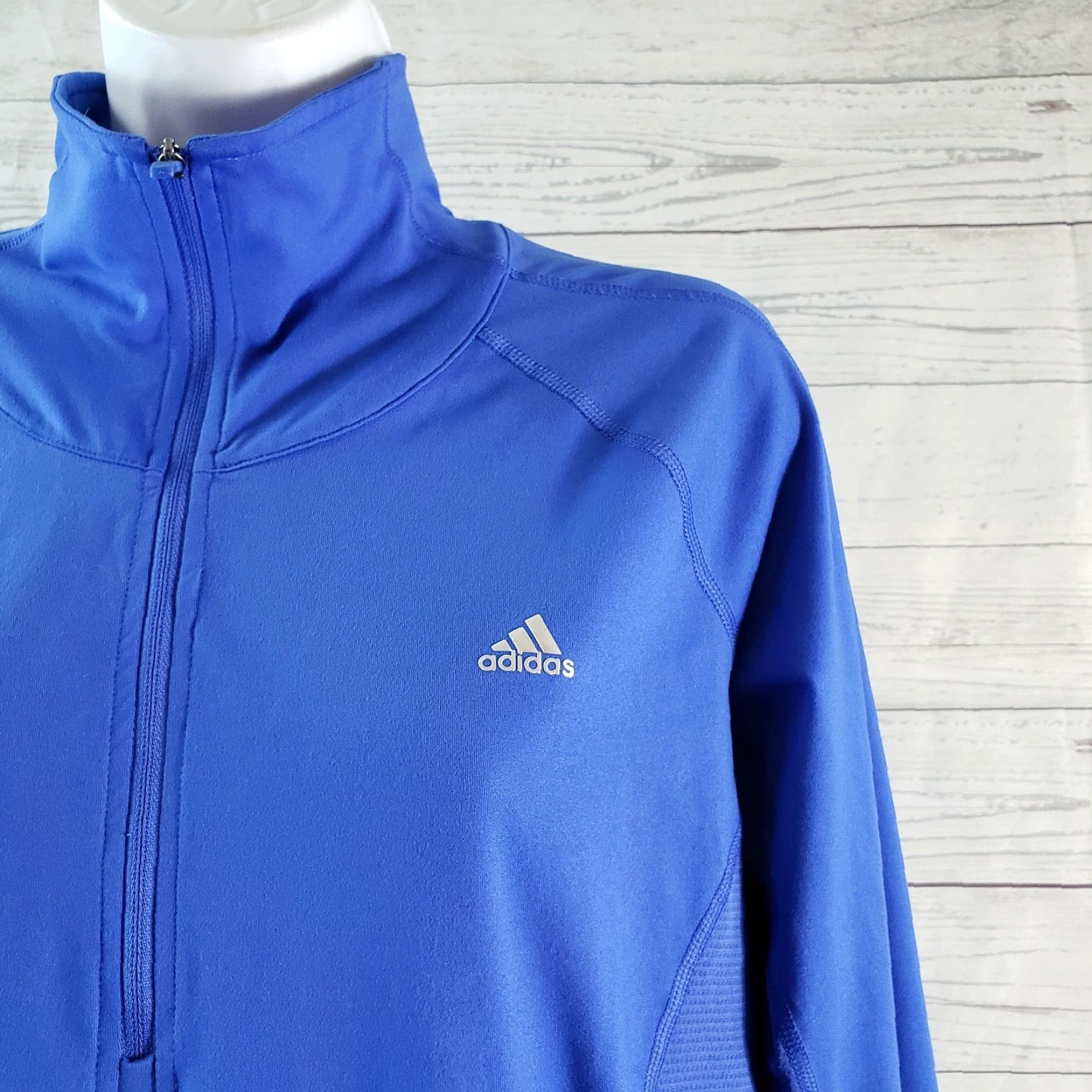 Adidas adidas Womens 1/4 Zip Pullover Shirt L Blue Long Sleeve Thumbholes Size L / US 10 / IT 46 - 2 Thumbnail