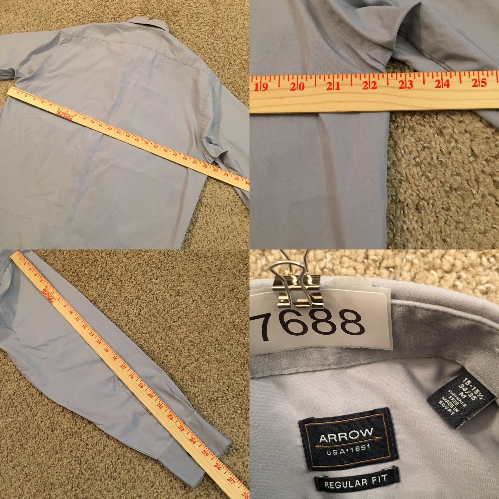 Arrow Arrow Shirt Mens Medium Solid Gray Long Sleeve Button Up Regular Fit Size US M / EU 48-50 / 2 - 8 Thumbnail
