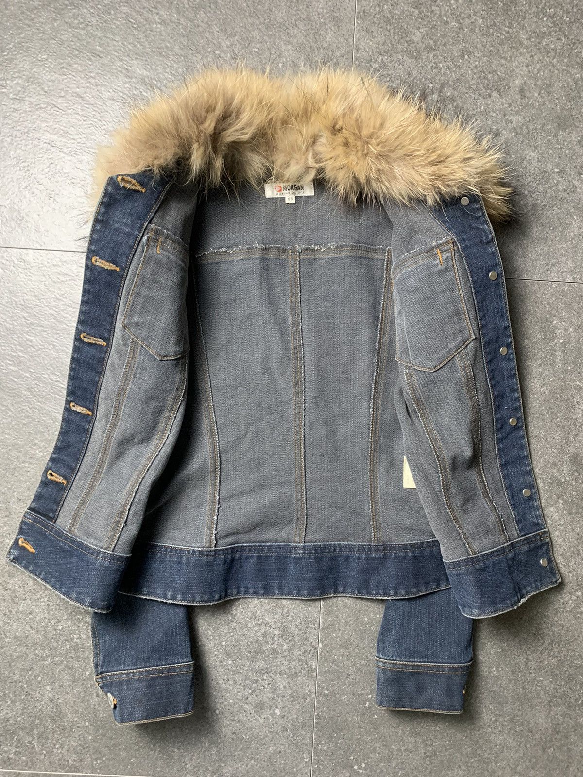 If Six Was Nine 2000s Morgan Homme Faux Fur Denim Jacket Size XS / US 0-2 / IT 36-38 - 10 Thumbnail