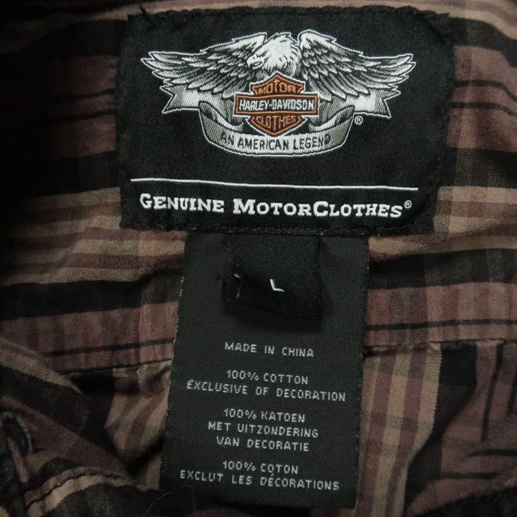 Harley Davidson VINTAGE Harley-Davidson Men's Shirt Short Sleeve Plaid Casual Travel Brown Cotton Large Size US L / EU 52-54 / 3 - 3 Thumbnail