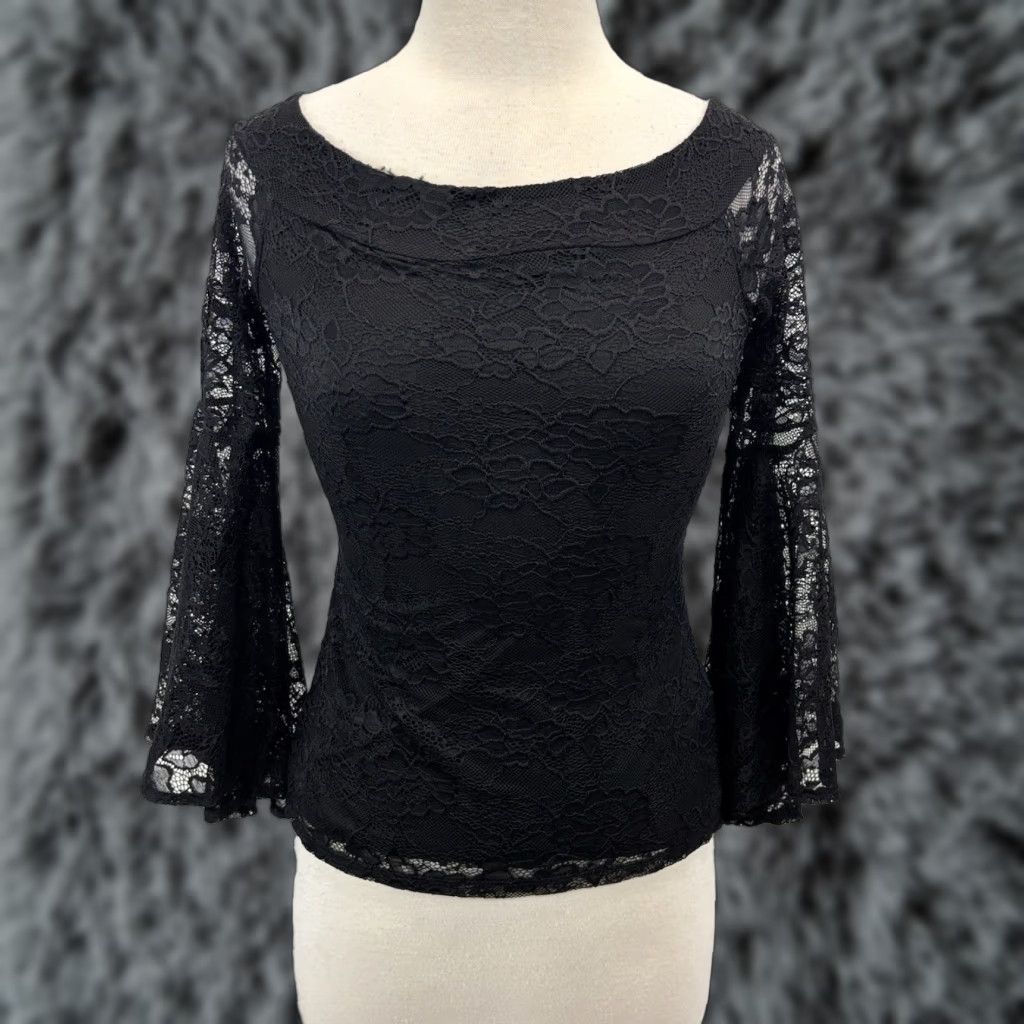 Express VINTAGE Express Black Lace Top Shirt XS Women’s Bell Sleeve Off Shoulder Whimsigoth 3/4 Sleeve Party/Cocktail Womens Size XS / US 0-2 / IT 36-38 - 1 Thumbnail