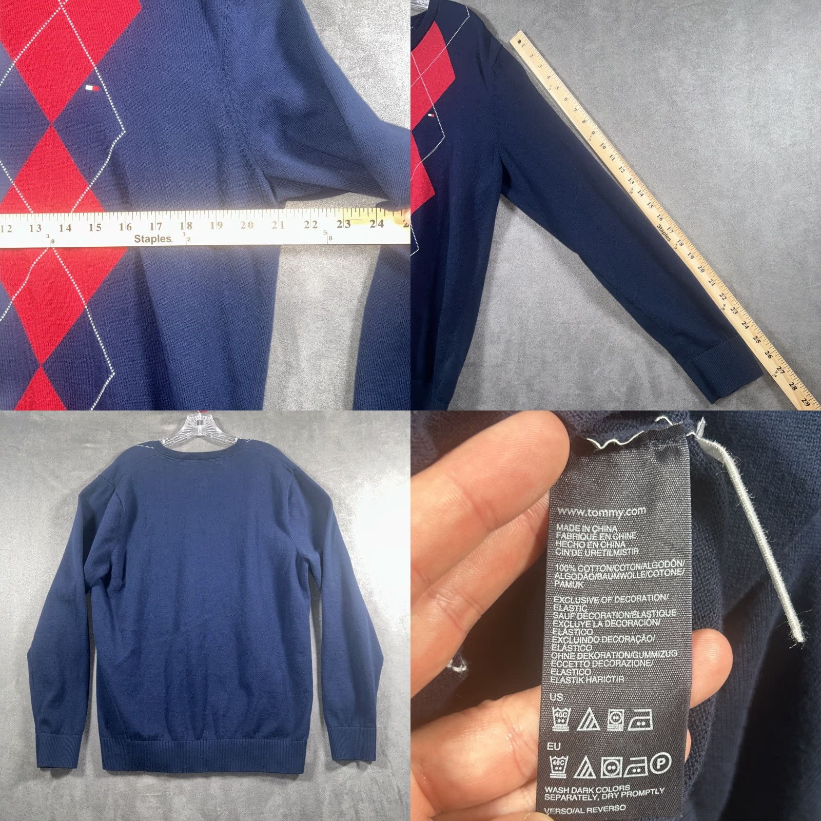 Tommy Hilfiger Tommy Hilfiger Golf Sweater Mens XL Navy Blue Argyle Pullover Long Retro Preppy Size US XL / EU 56 / 4 - 8 Thumbnail