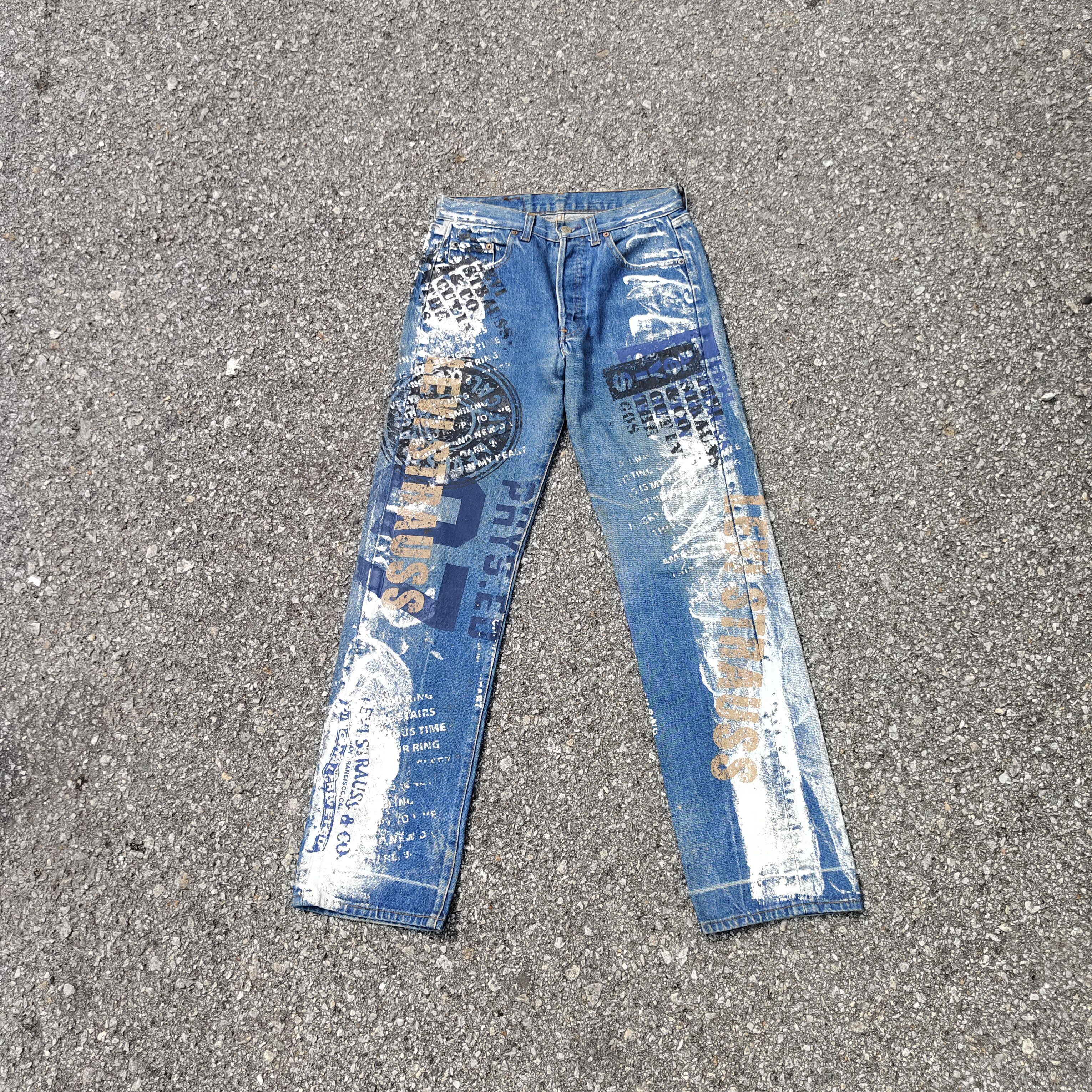 Levi's RARE 90s Levi's 501 Painted Logo Art Graffiti Limited Jean Size US 29 - 1 Thumbnail