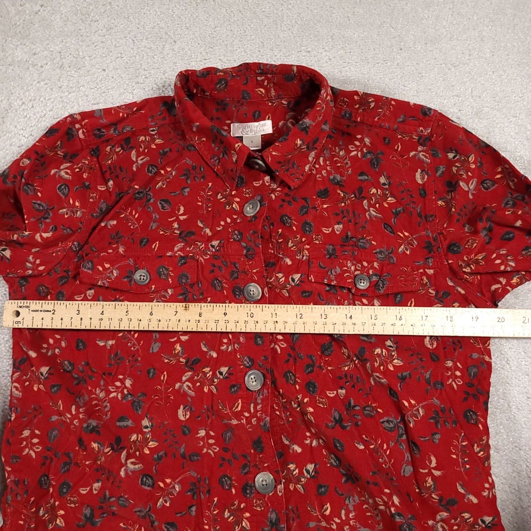 Vintage Christopher & Banks Corduroy Jacket Women’s Small Red Floral Crop Jacket Size S / US 4 / IT 40 - 5 Thumbnail