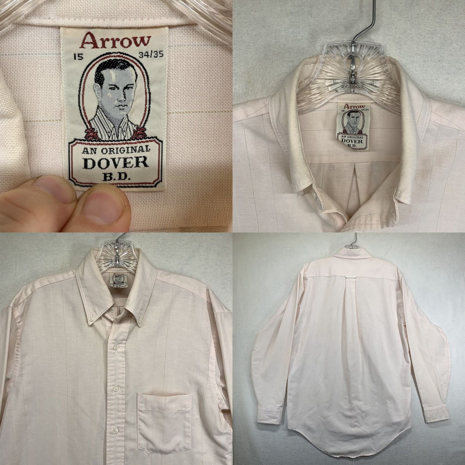 Arrow VINTAGE Arrow Dover B.D. by Arrow Shirt Striped Pink 60/40 Cotton Polyester Button-Up Collared Long Sleeve Mens 15 34/35 USA Regular Size US M / EU 48-50 / 2 - 8 Thumbnail