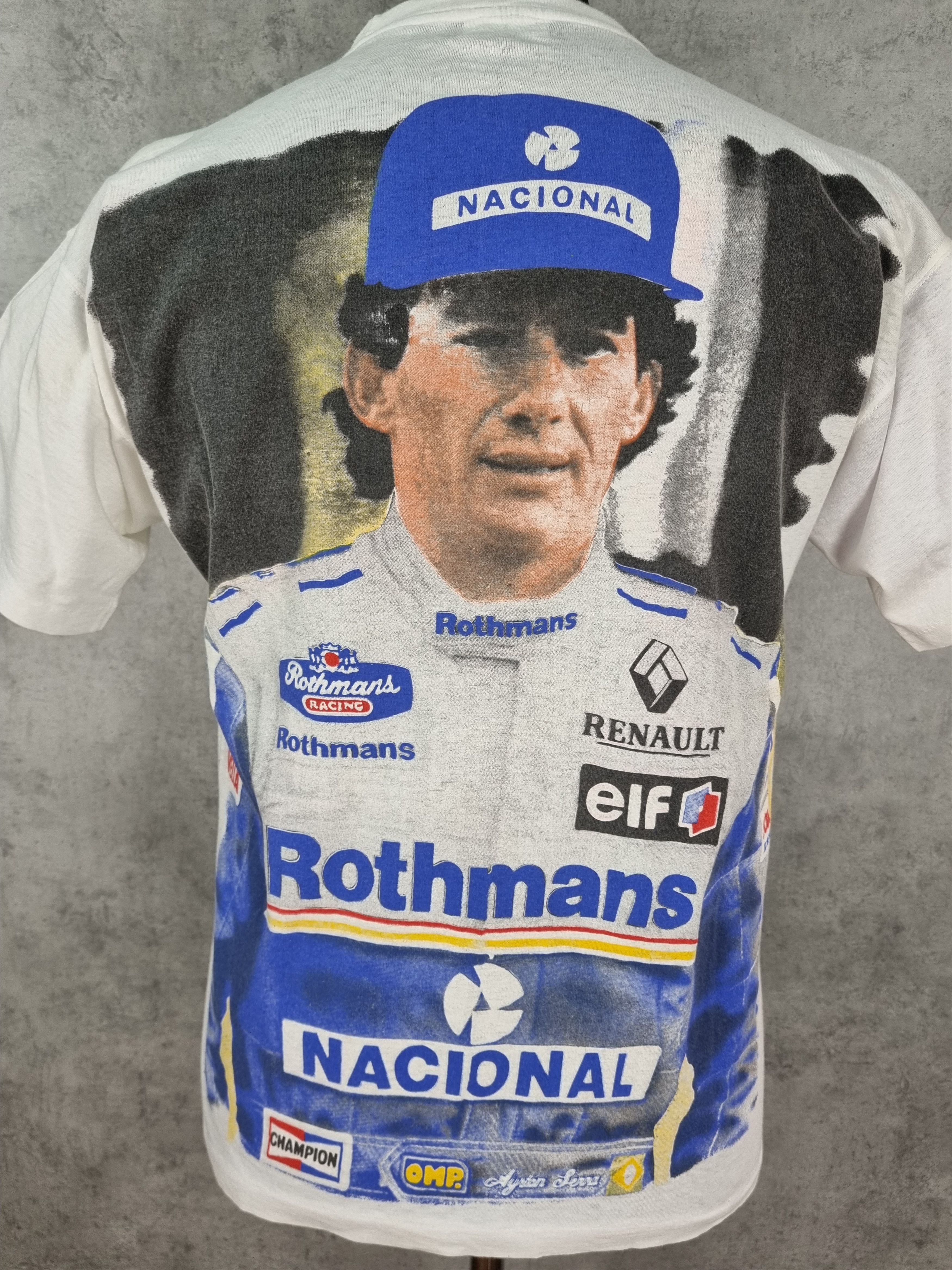 Vintage Single Stitch Ayrton Senna Rothmans Racing Tee Shirt Size US L / EU 52-54 / 3 - 12 Thumbnail