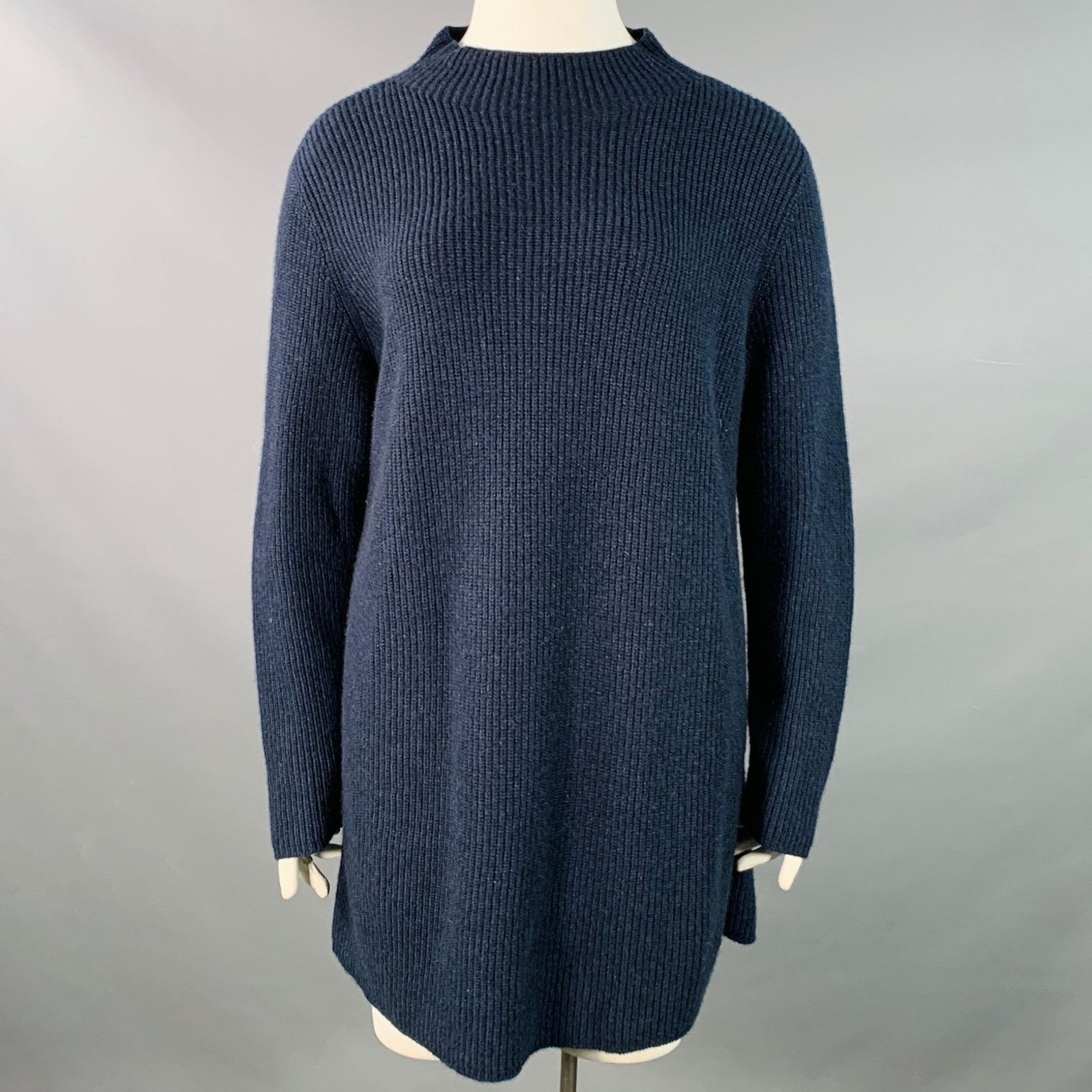 Akris AKRIS Size 12 Navy Cashmere Rib Knit Mock Neck Sweater Size XL / US 12-14 / IT 48-50 - 1 Thumbnail