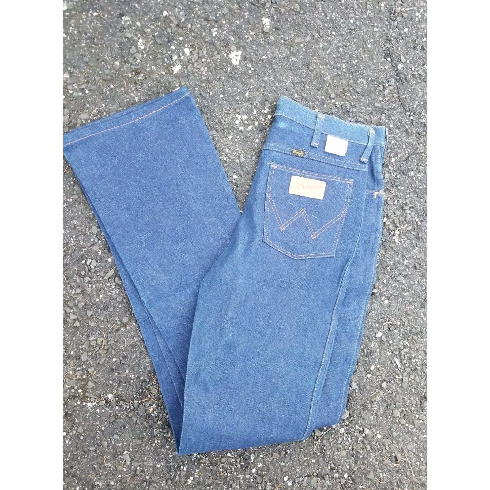 Wrangler VINTAGE Wrangler Jeans Denim 30x36 Blue 14 oz PLUS Mens 5-Pocket Design Belt Loops High Rise Metal Logo Cowboy Cotton Denim GuM Size US 30 / EU 46 - 2 Thumbnail